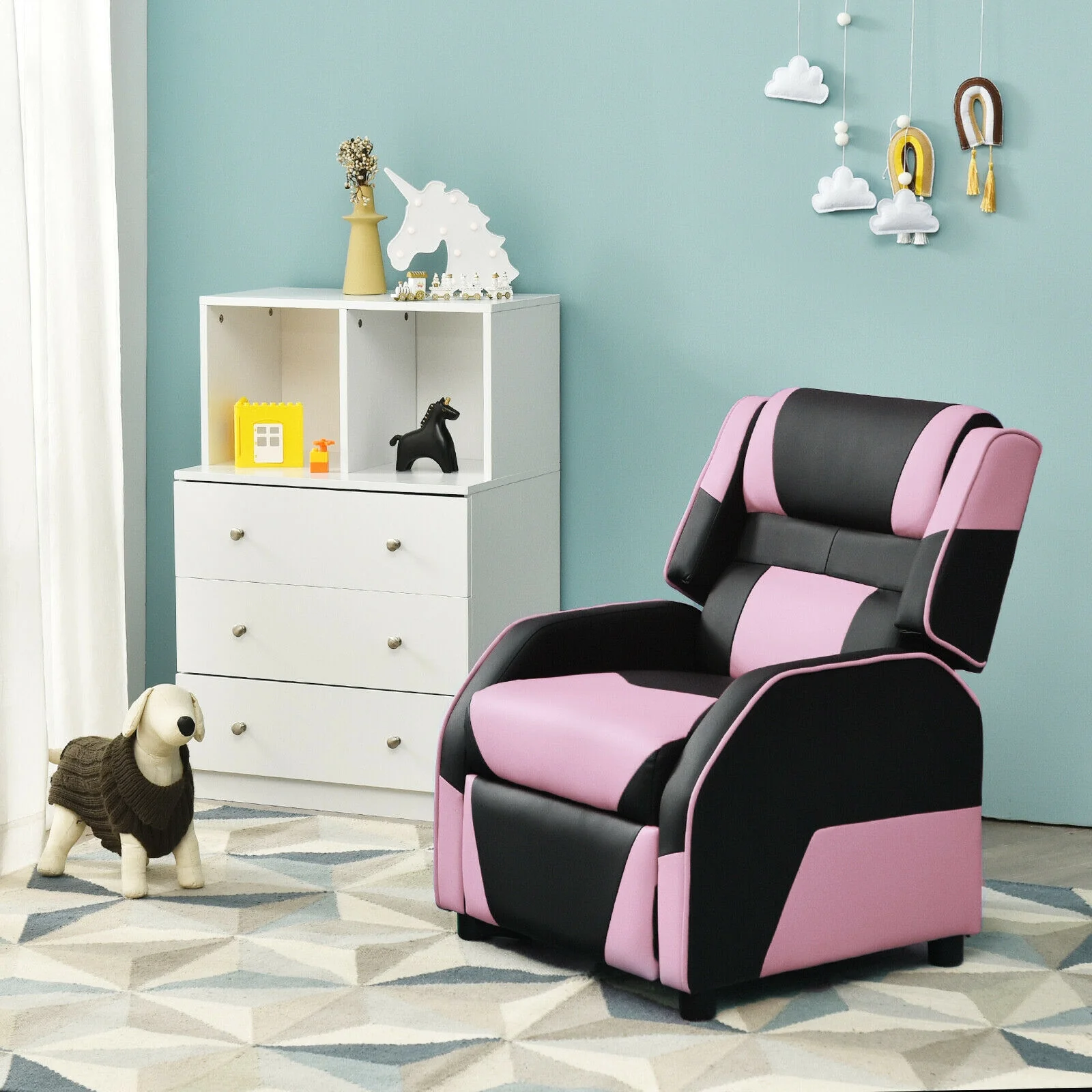 Kids Youth PU Leather Gaming Sofa Recliner, Pink - Image 7
