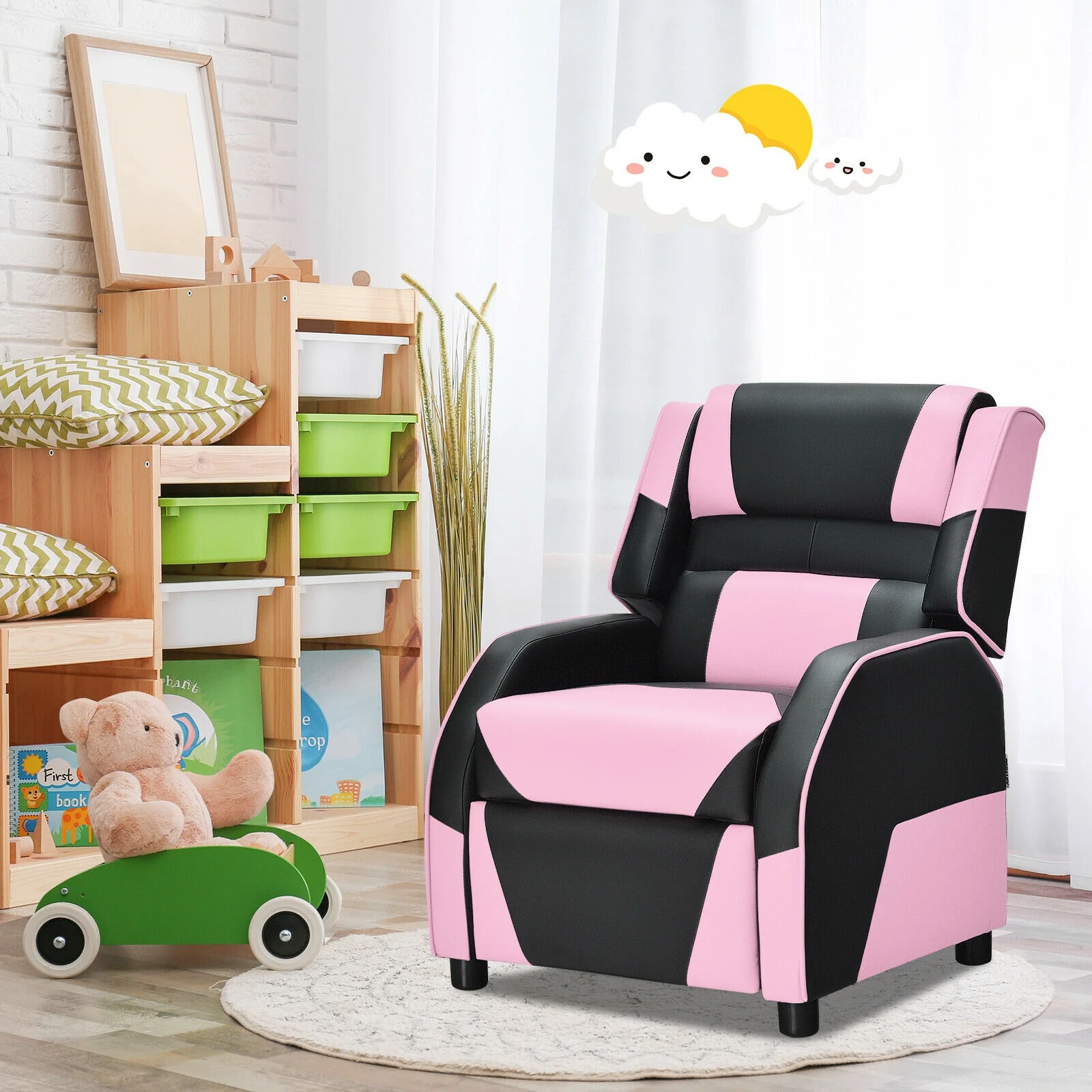Kids Youth PU Leather Gaming Sofa Recliner, Pink - Image 9