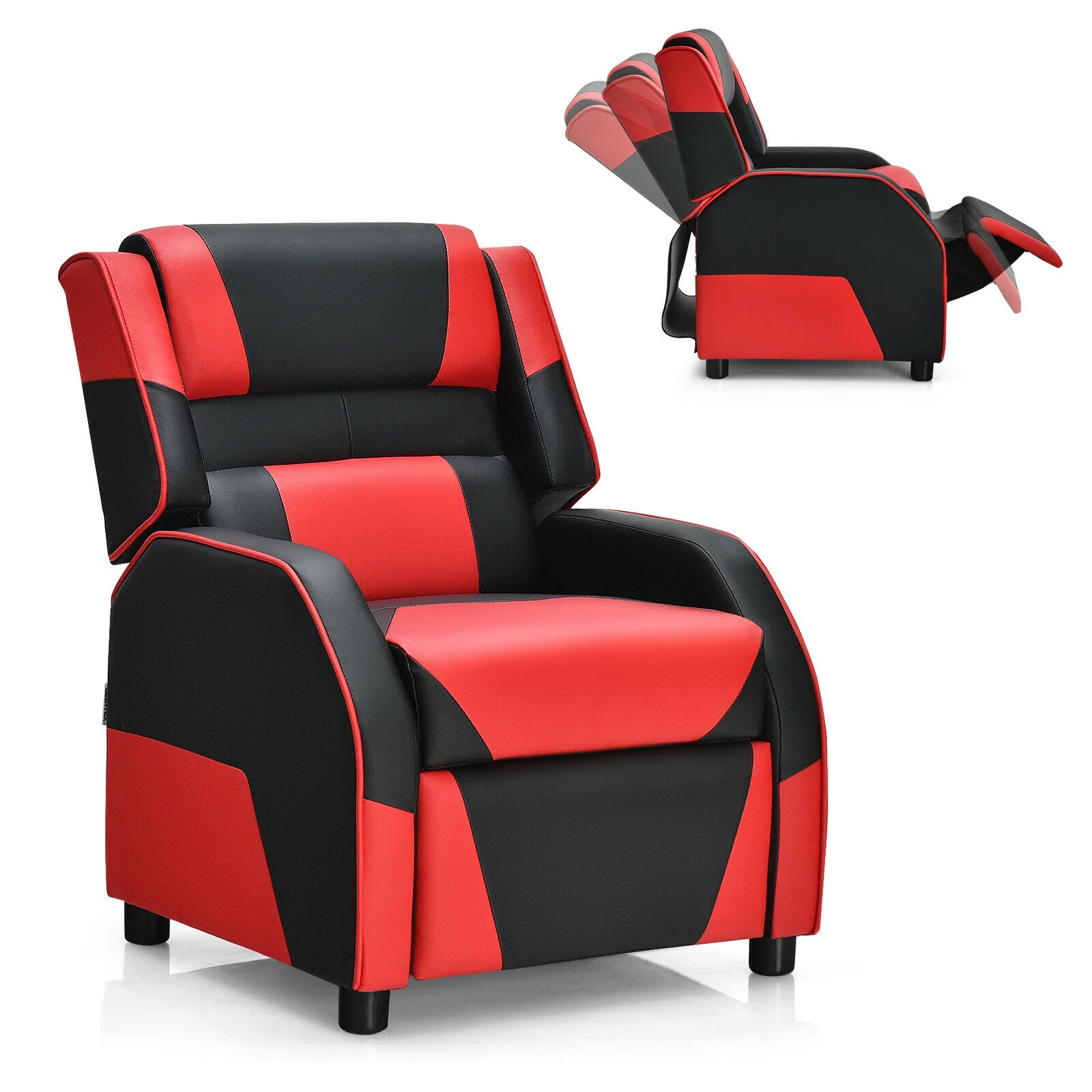 Kids Youth PU Leather Gaming Sofa Recliner, Red