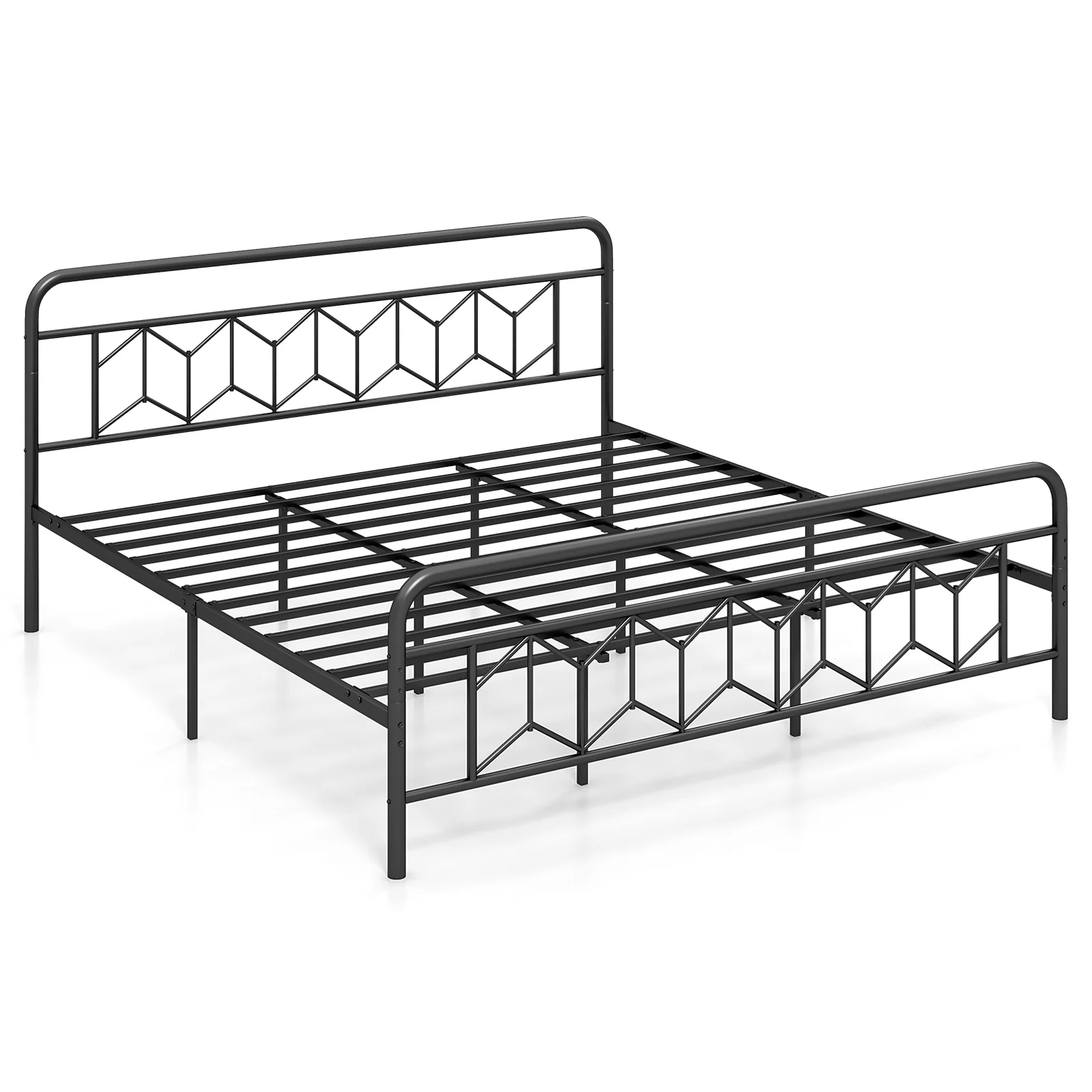 King Size Platform Bed, High Headboard, Metal Slats, Black - Image 4