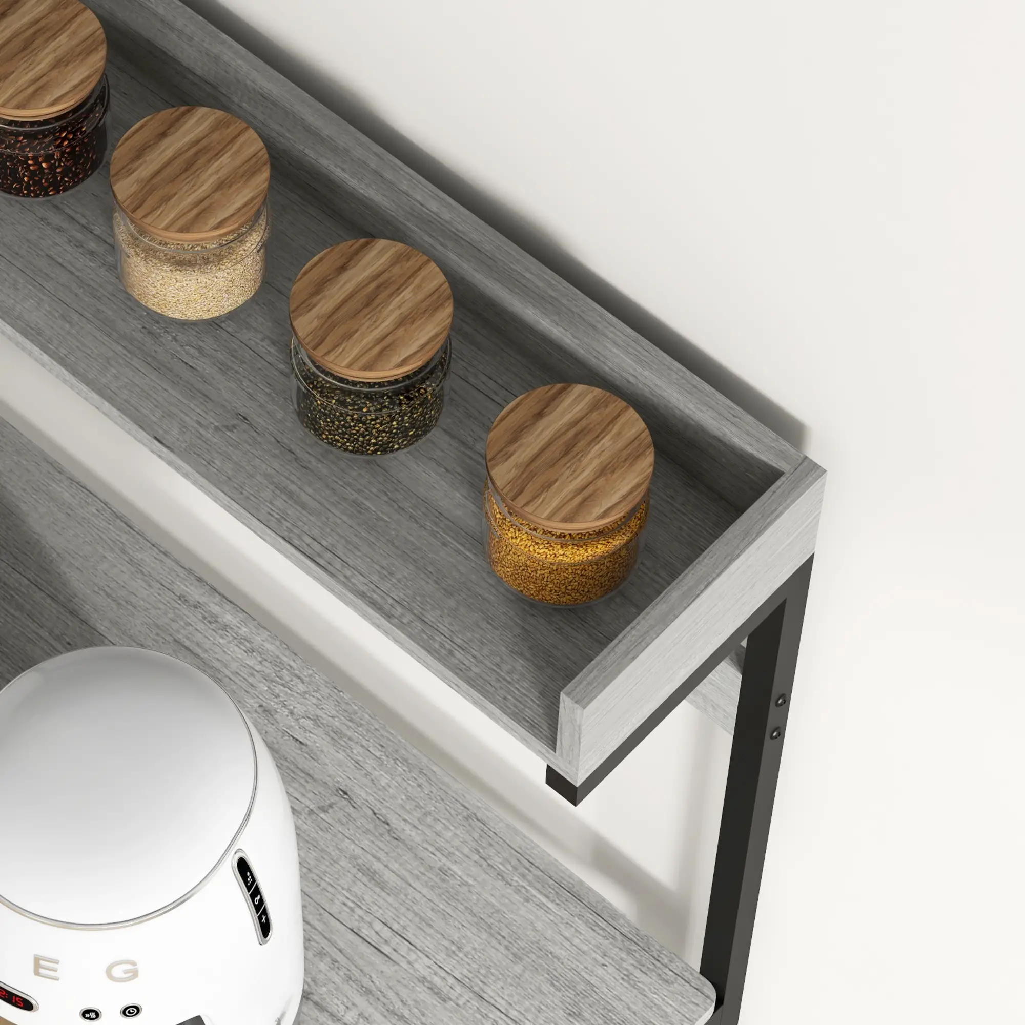 Kitchen Baker's Rack with Power Outlet, Coffee Bar Station with Adjustable Shelves and Hooks, Distressed Grey - Image 10
