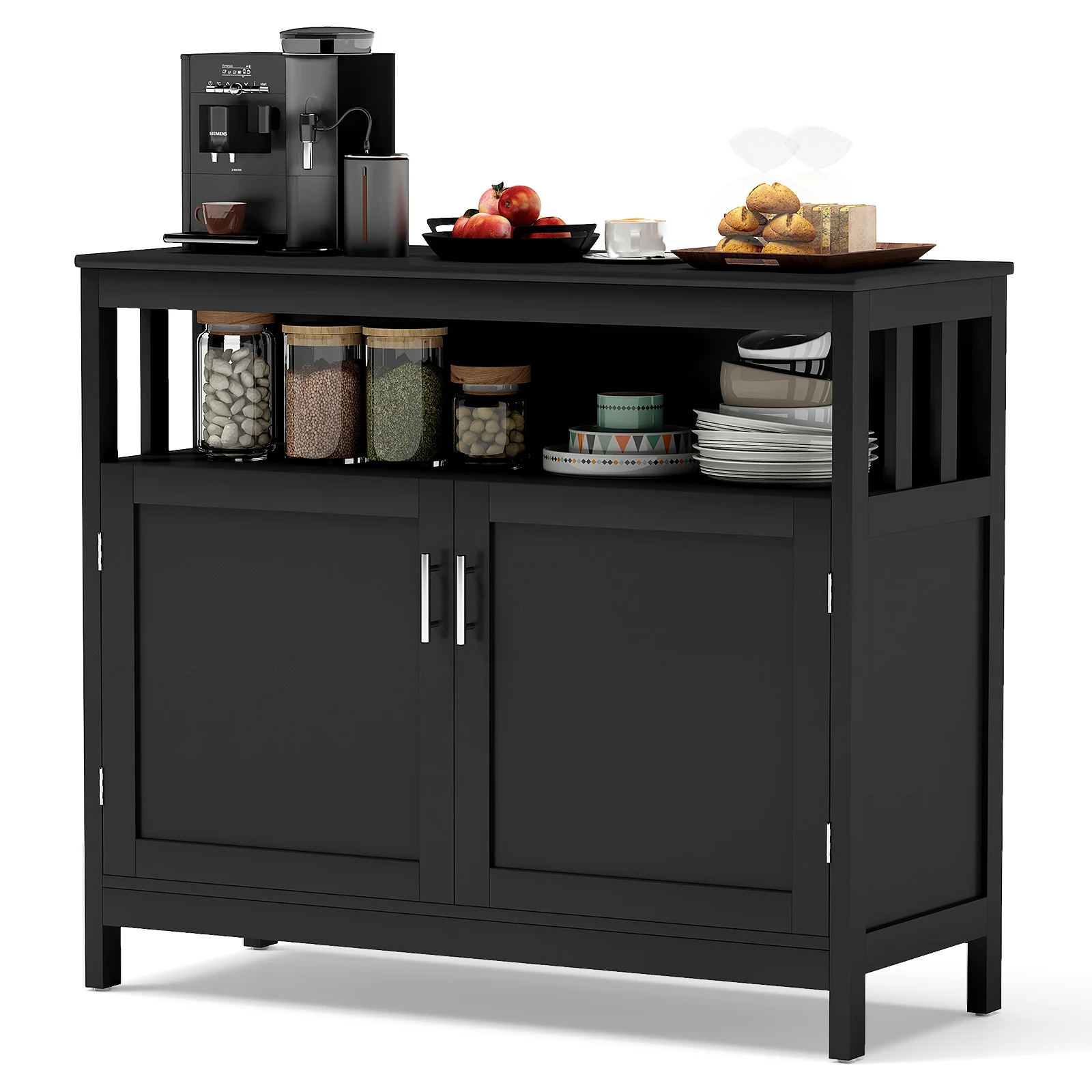 Kitchen Buffet Server Sideboard, Storage Cabinet, 2 Doors, Shelf, Black - Image 5