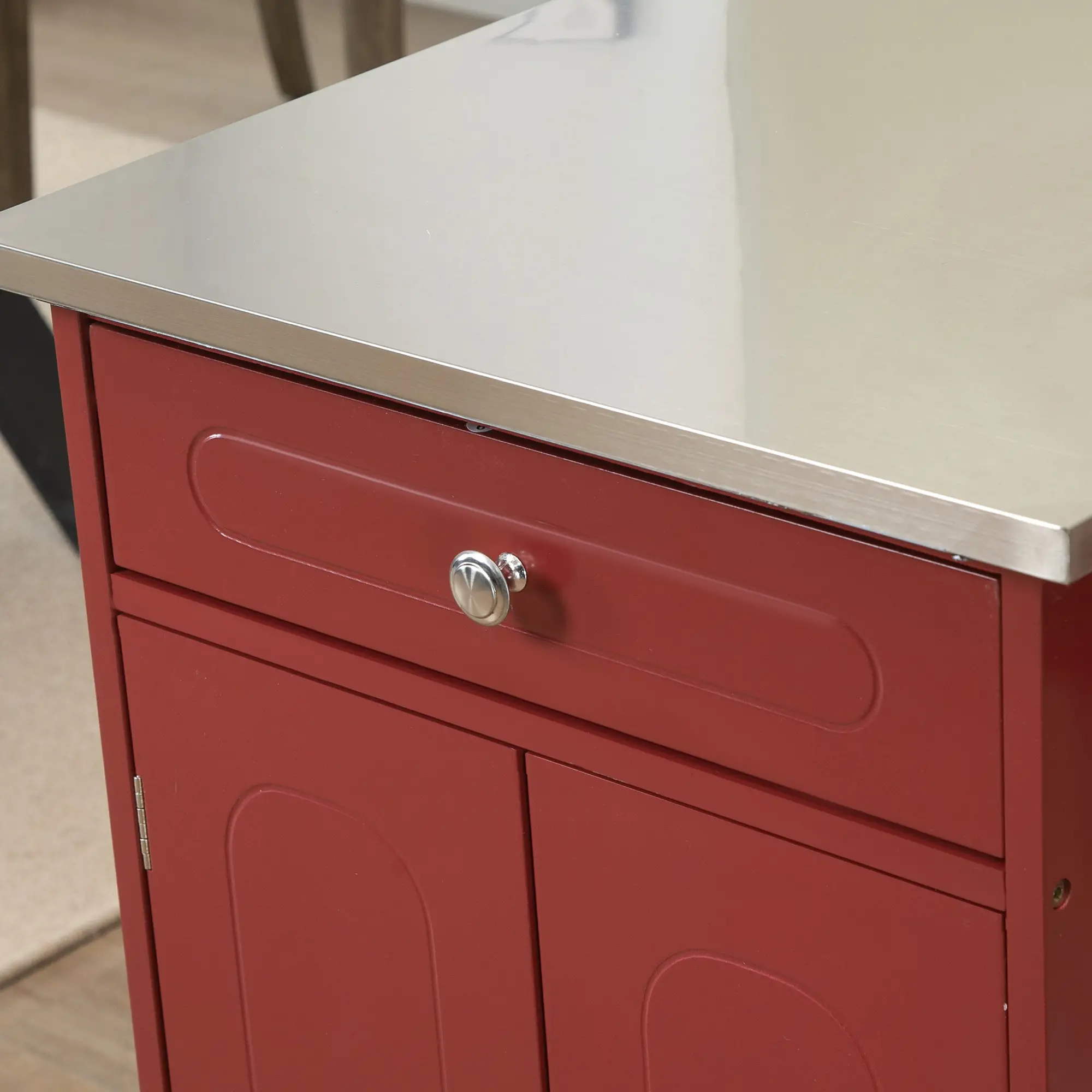 Kitchen Cart, Stainless Steel Top, Storage Drawer, 36x24x36 in, Red - Image 10