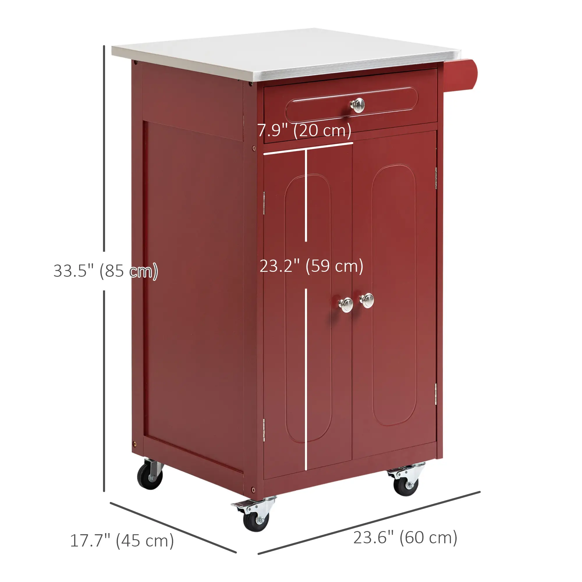 Kitchen Cart, Stainless Steel Top, Storage Drawer, 36x24x36 in, Red - Image 3