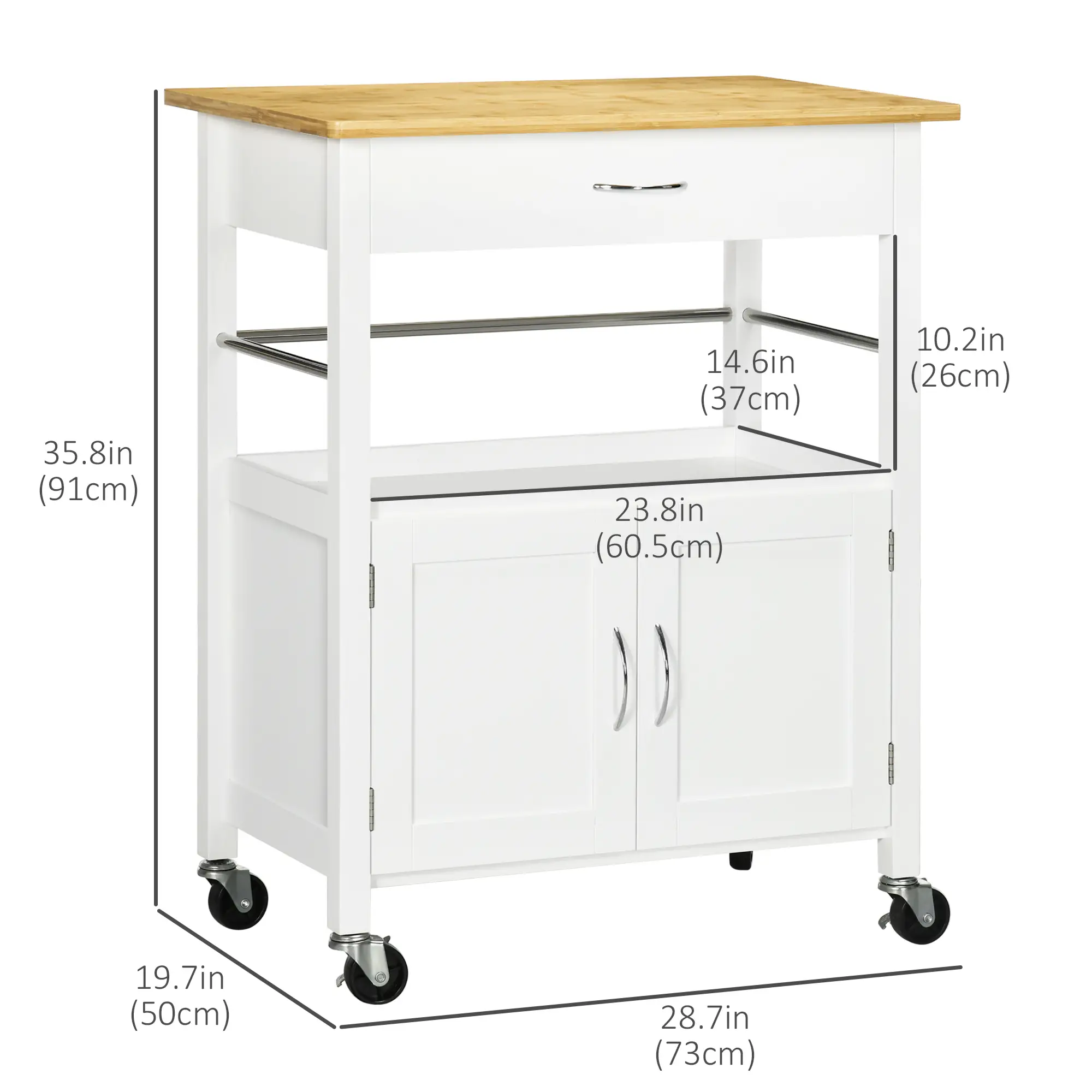 Kitchen Cart, Utility Trolley, Small Island with Drawer, White - Image 3