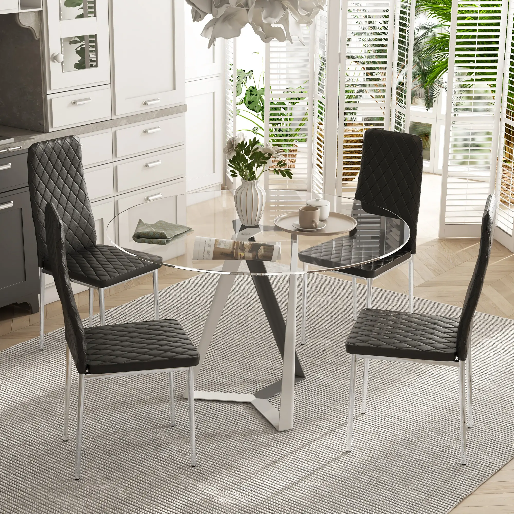 Kitchen Chairs Set of 4, Faux Leather Upholstery, Steel Legs, Black - Image 10