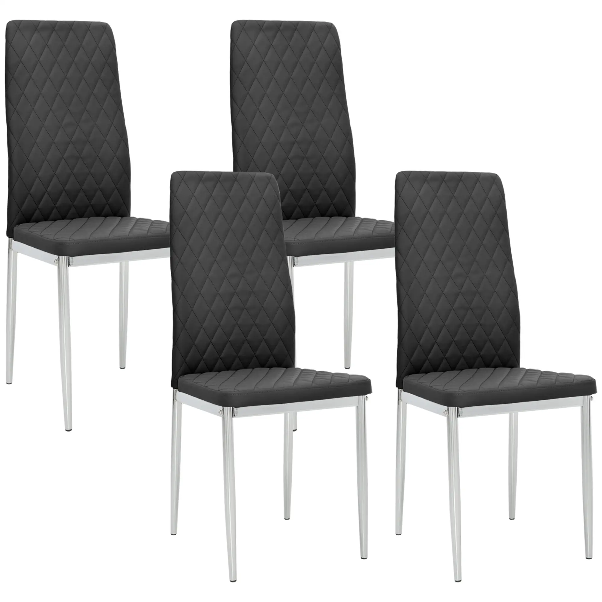 Kitchen Chairs Set of 4, Faux Leather Upholstery, Steel Legs, Black - Image 11