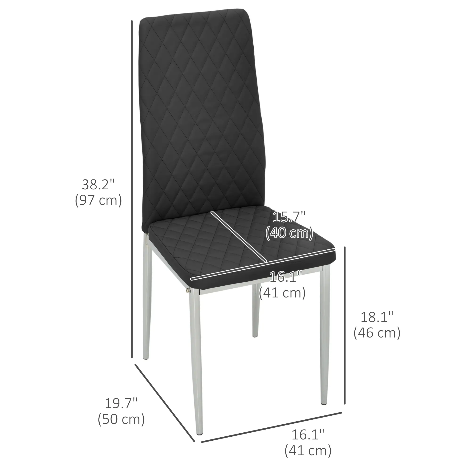 Kitchen Chairs Set of 4, Faux Leather Upholstery, Steel Legs, Black - Image 3