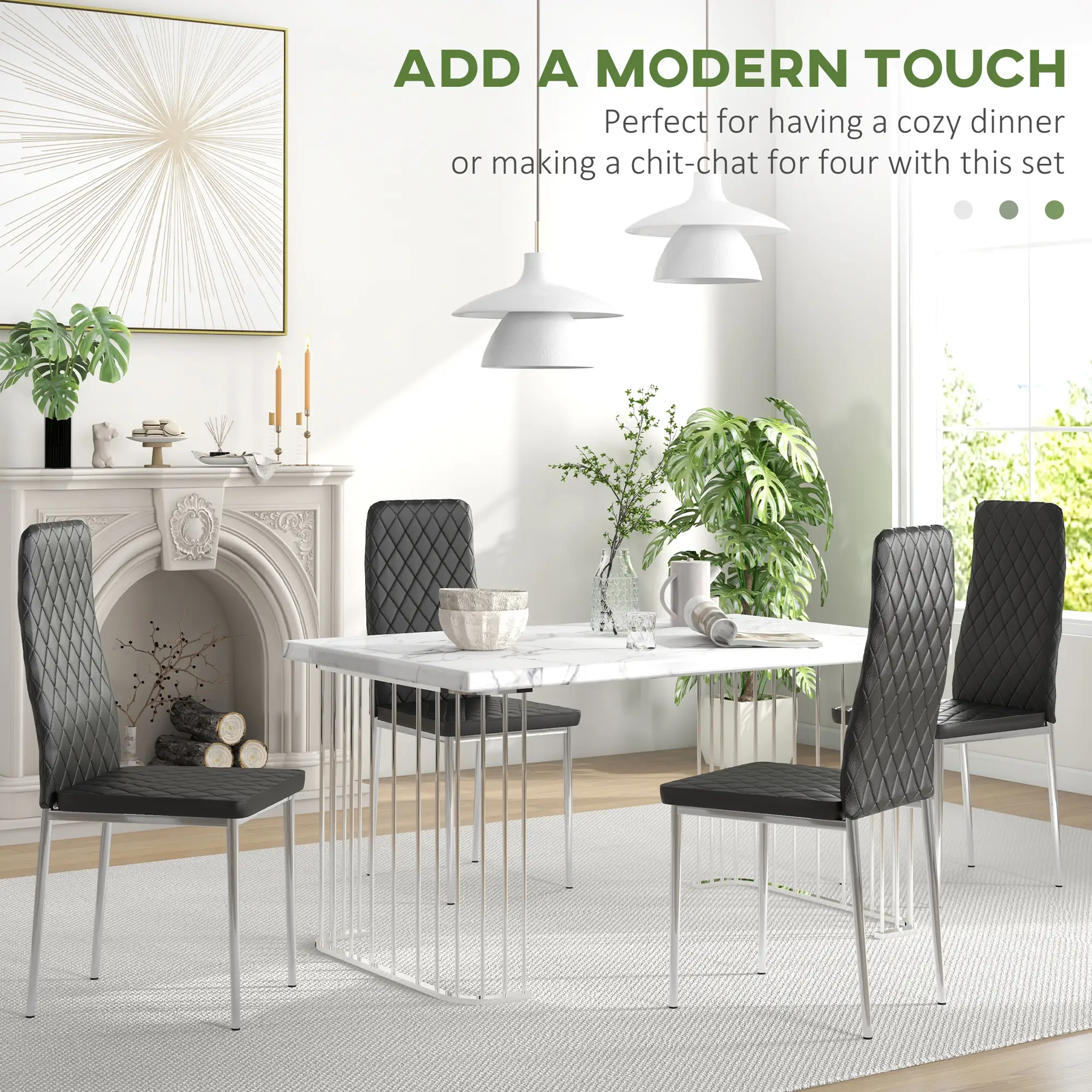 Kitchen Chairs Set of 4, Faux Leather Upholstery, Steel Legs, Black - Image 4