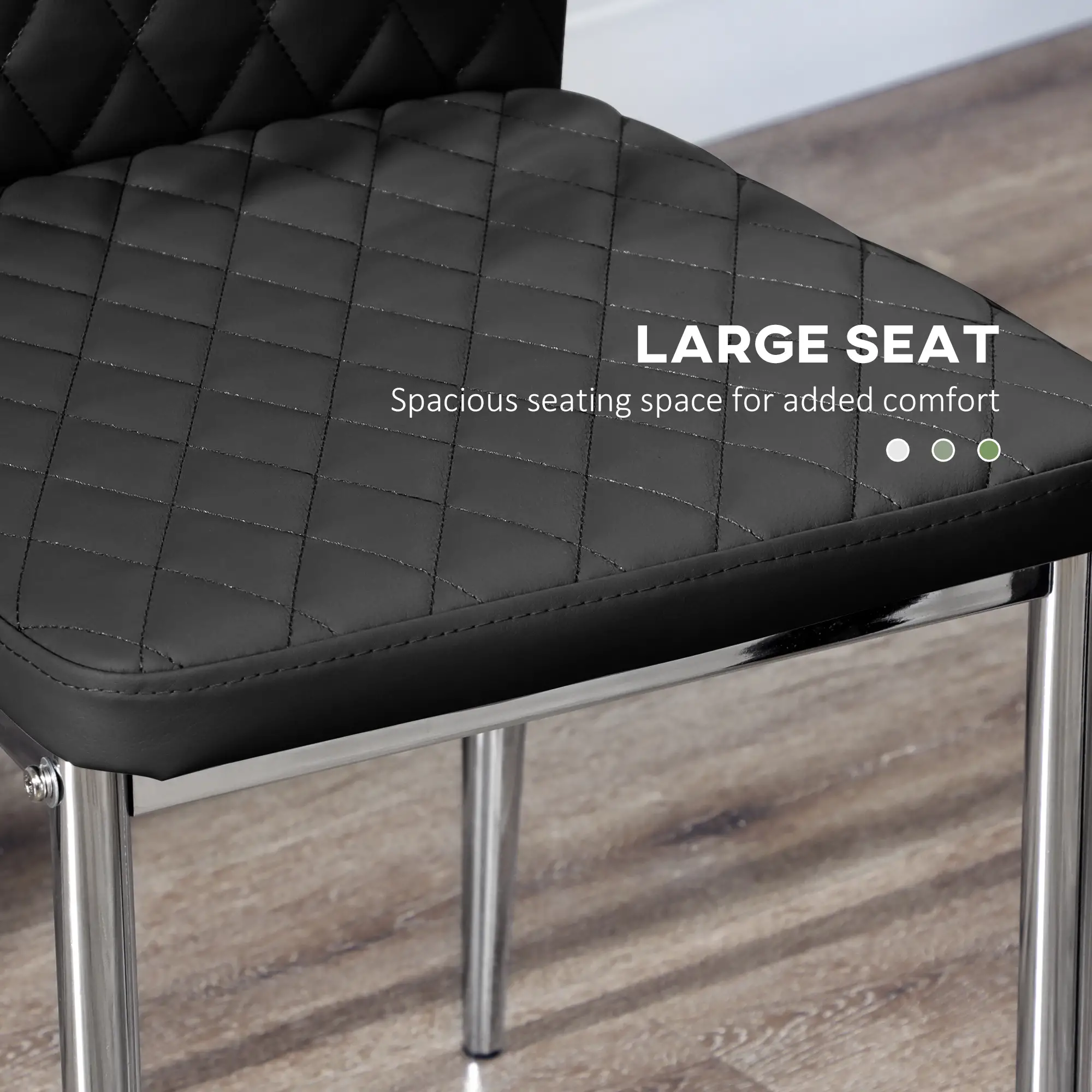 Kitchen Chairs Set of 4, Faux Leather Upholstery, Steel Legs, Black - Image 5