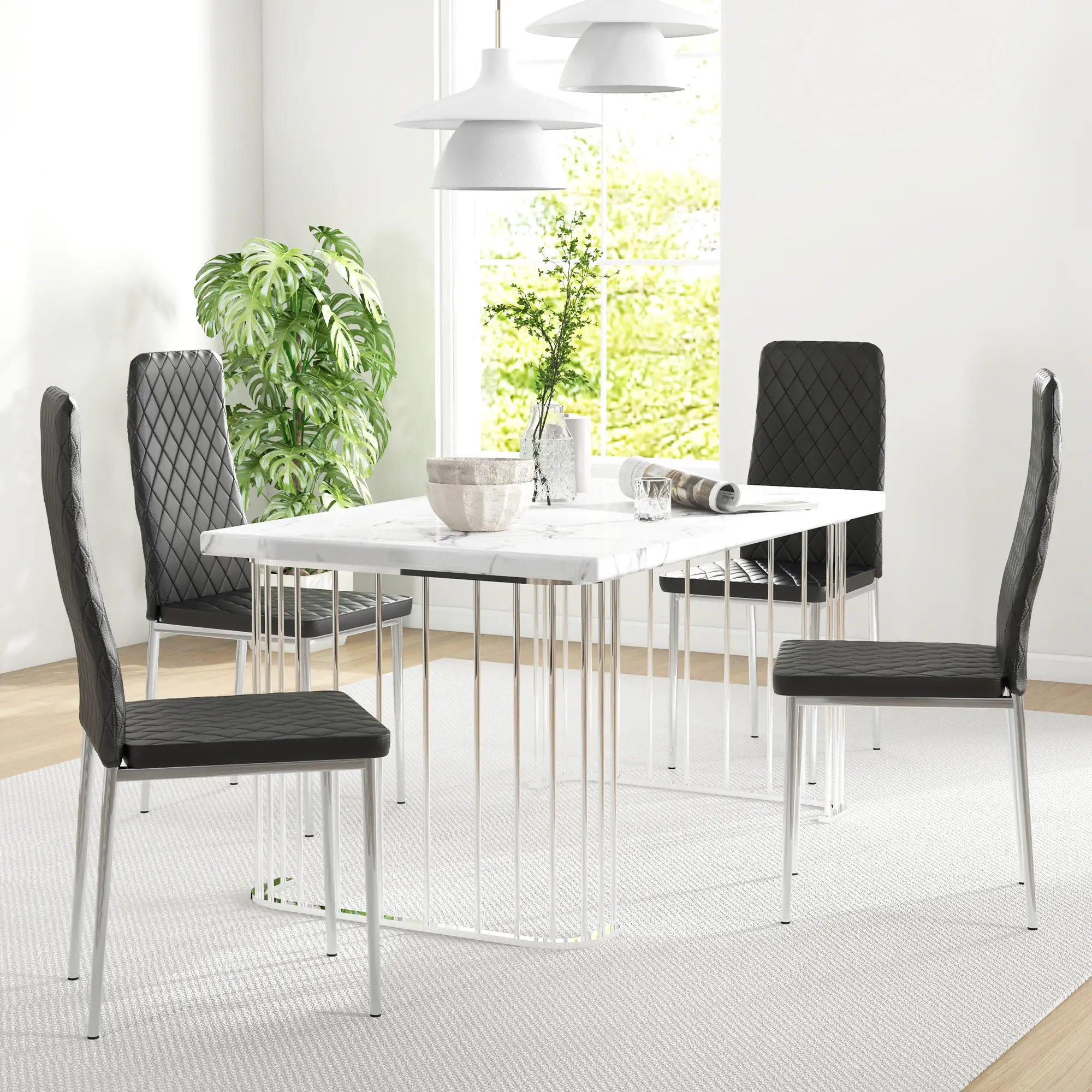 Kitchen Chairs Set of 4, Faux Leather Upholstery, Steel Legs, Black - Image 8