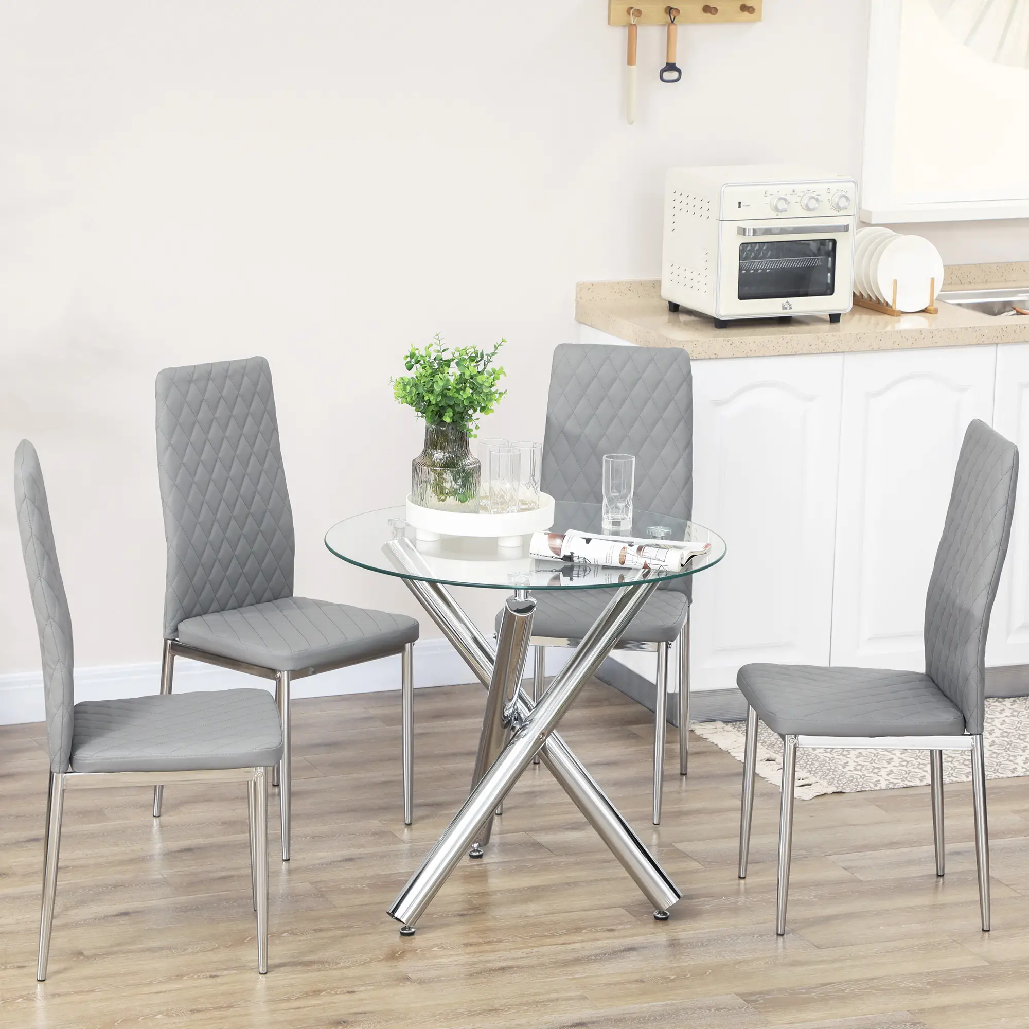 Kitchen Chairs Set of 4, Faux Leather Upholstery, Steel Legs, Grey - Image 2