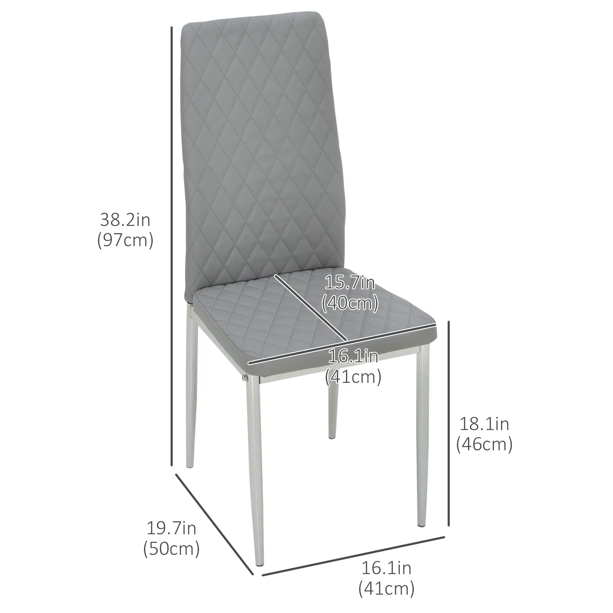 Kitchen Chairs Set of 4, Faux Leather Upholstery, Steel Legs, Grey - Image 3
