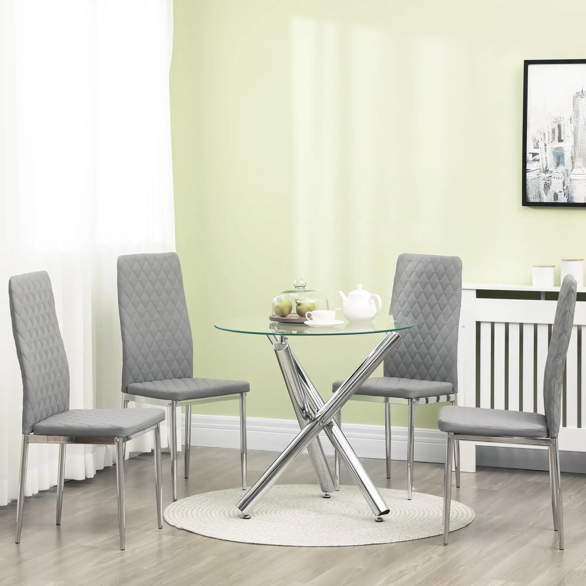 Kitchen Chairs Set of 4, Faux Leather Upholstery, Steel Legs, Grey - Image 8