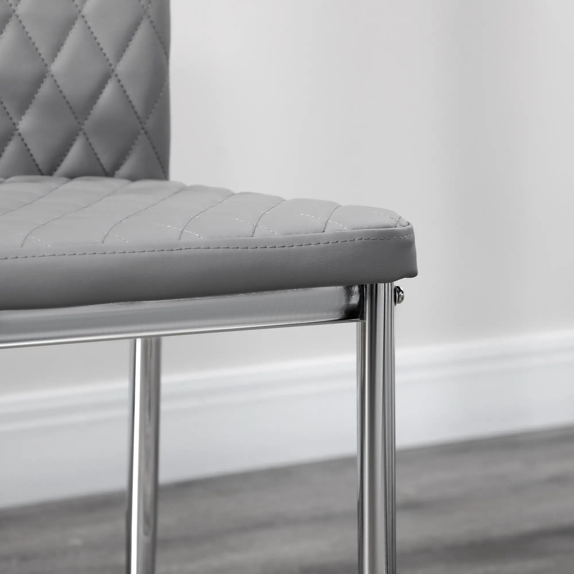 Kitchen Chairs Set of 4, Faux Leather Upholstery, Steel Legs, Grey - Image 9