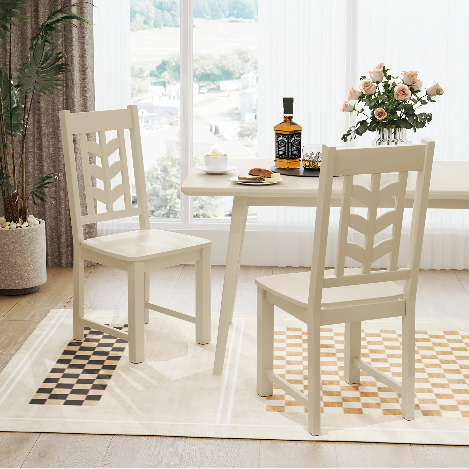 Kitchen Dining Chair Set, 2 Chairs, Rubber Wood Frame, Cream White - Image 2