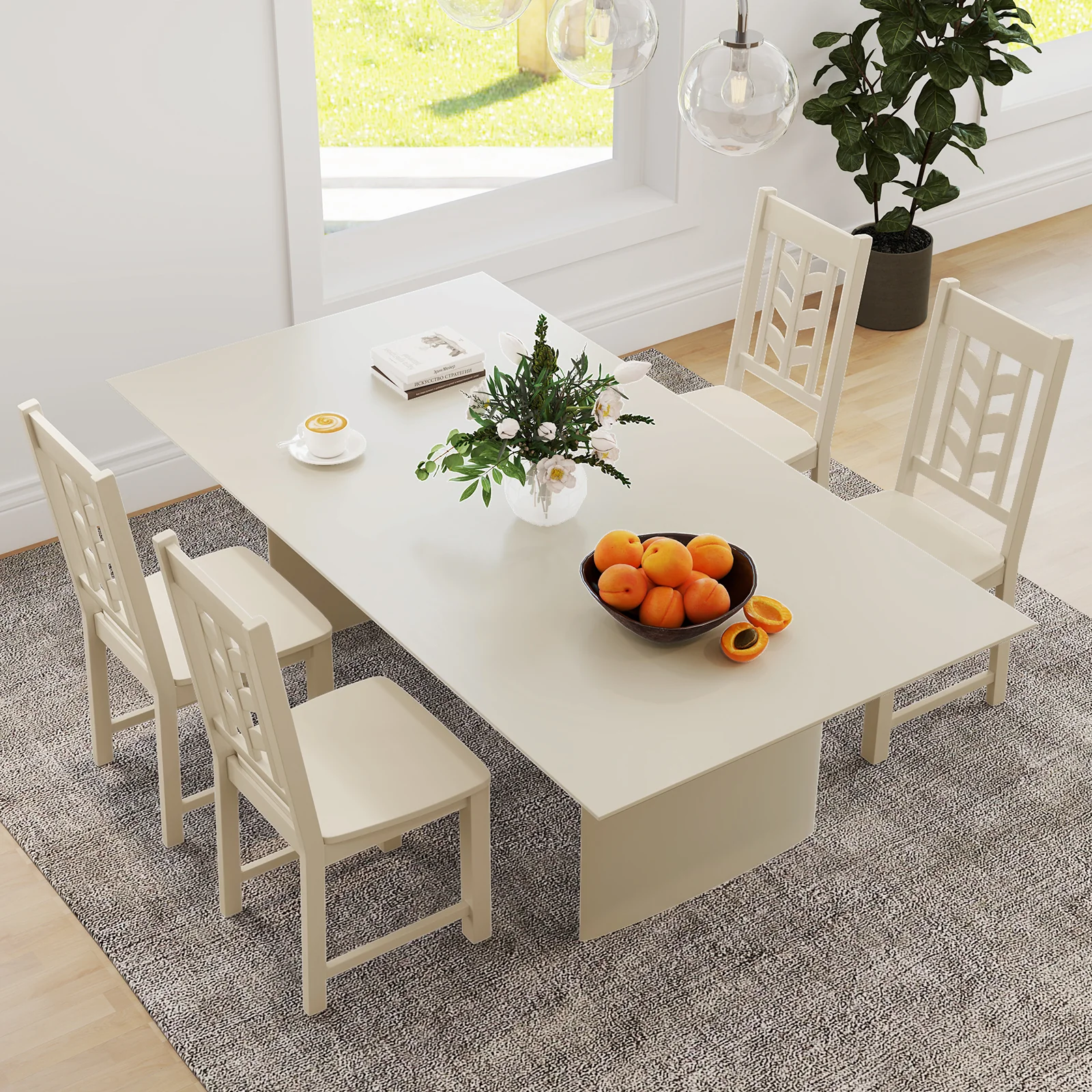 Kitchen Dining Chair Set, 2 Chairs, Rubber Wood Frame, Cream White - Image 3