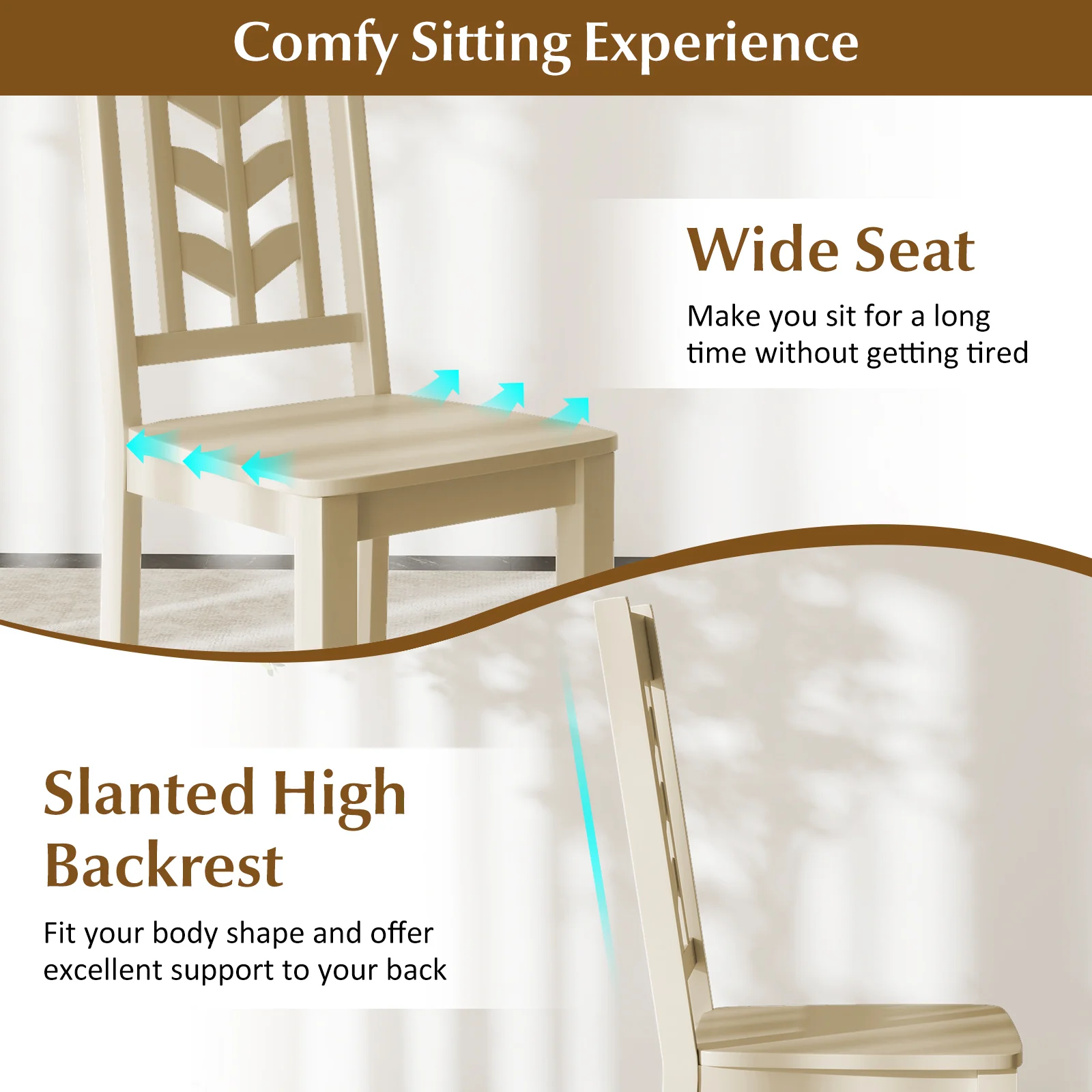 Kitchen Dining Chair Set, 2 Chairs, Rubber Wood Frame, Cream White - Image 6
