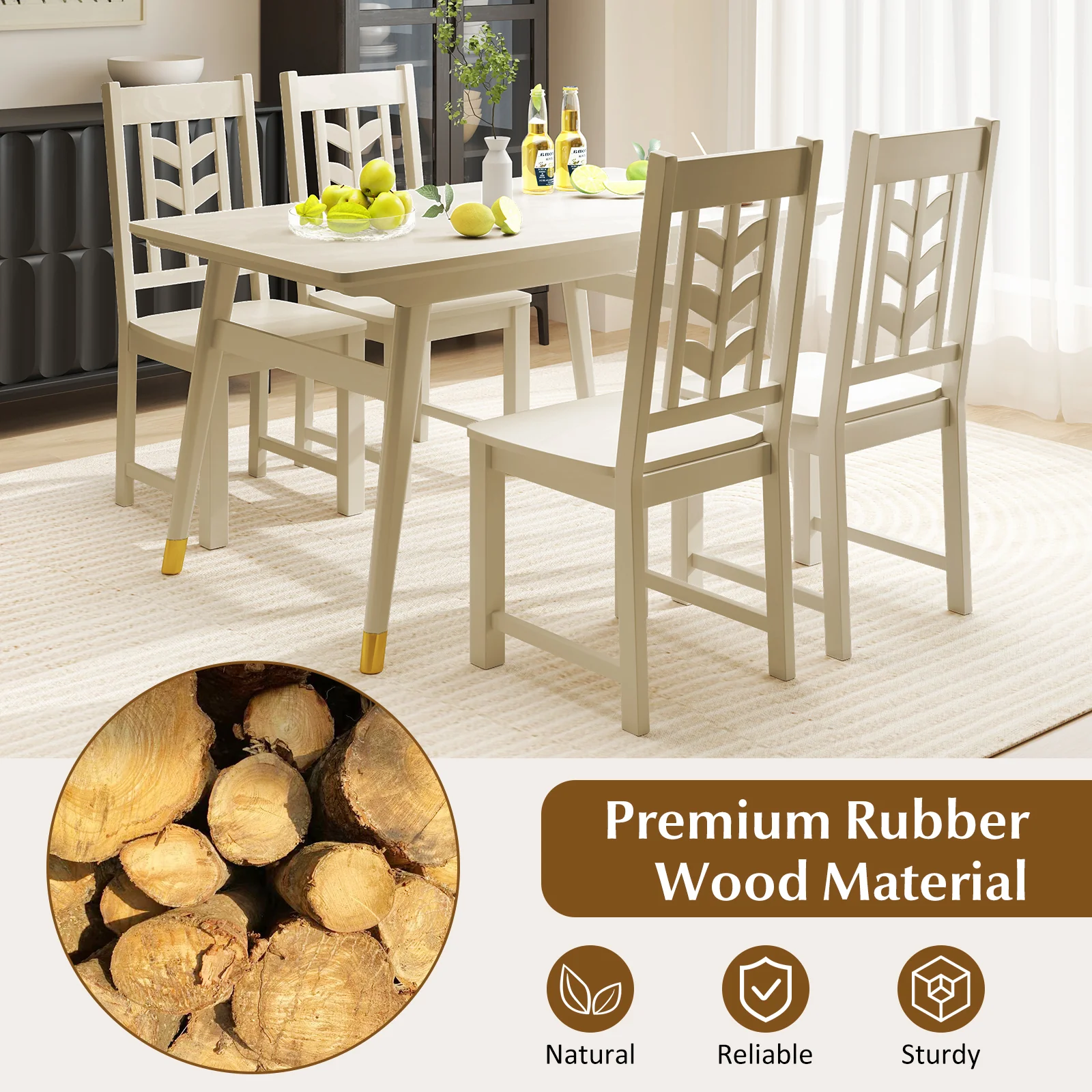 Kitchen Dining Chair Set, 2 Chairs, Rubber Wood Frame, Cream White - Image 8