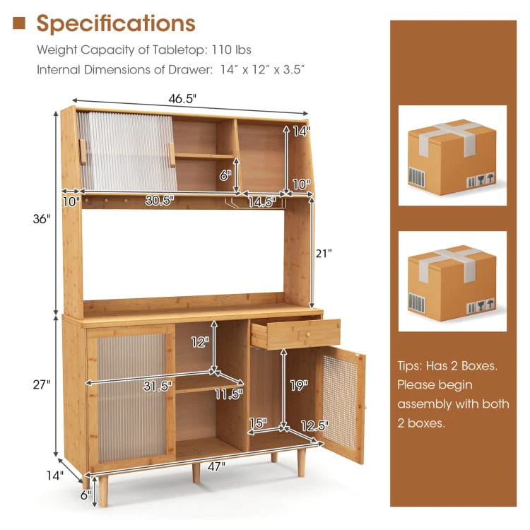 Kitchen Dining Set, Extendable Table, 2 Rattan Chairs, Cabinet - Image 6