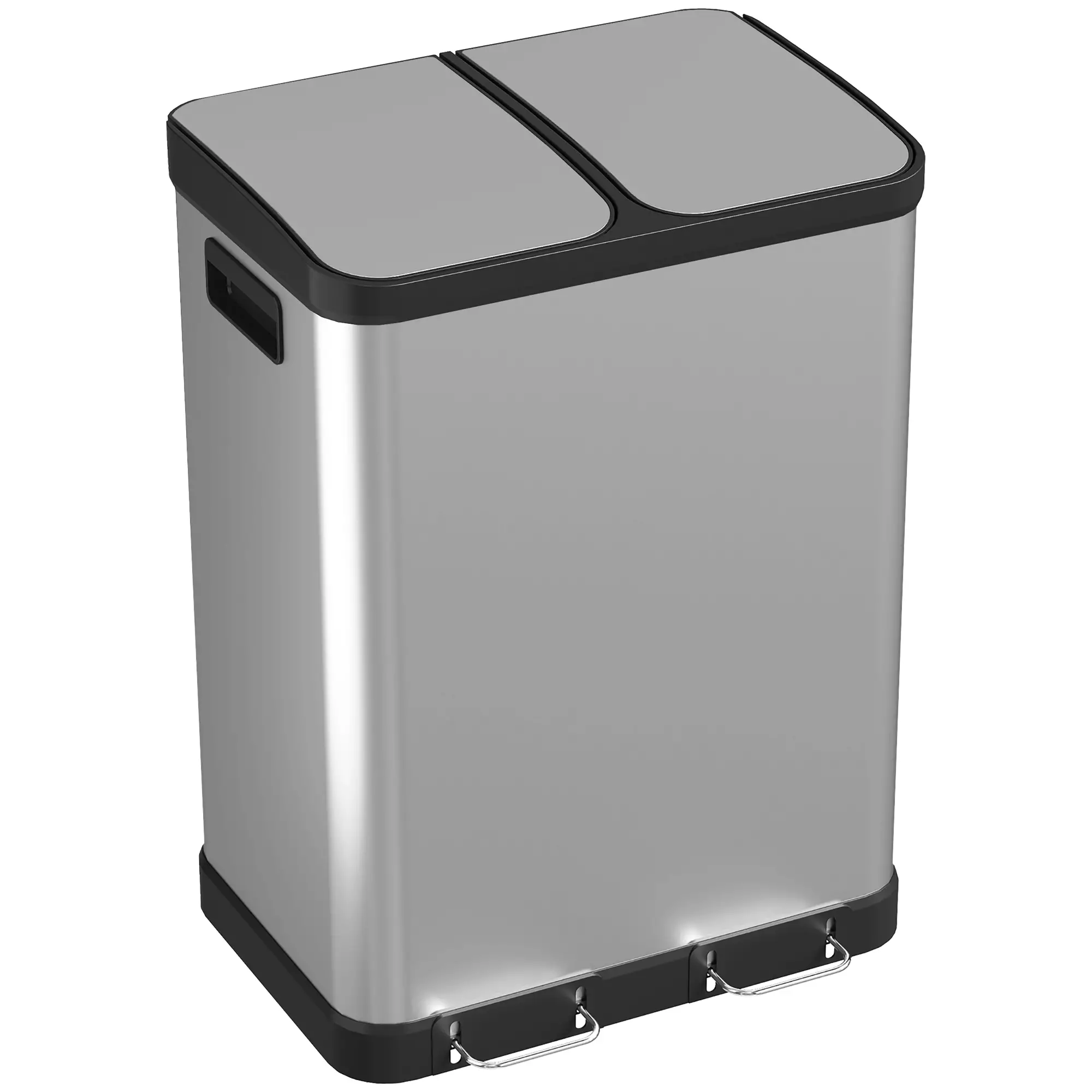 Kitchen Garbage Bin, 2 x 7.9 Gal, Soft-Close With Removable Buckets, Silver
