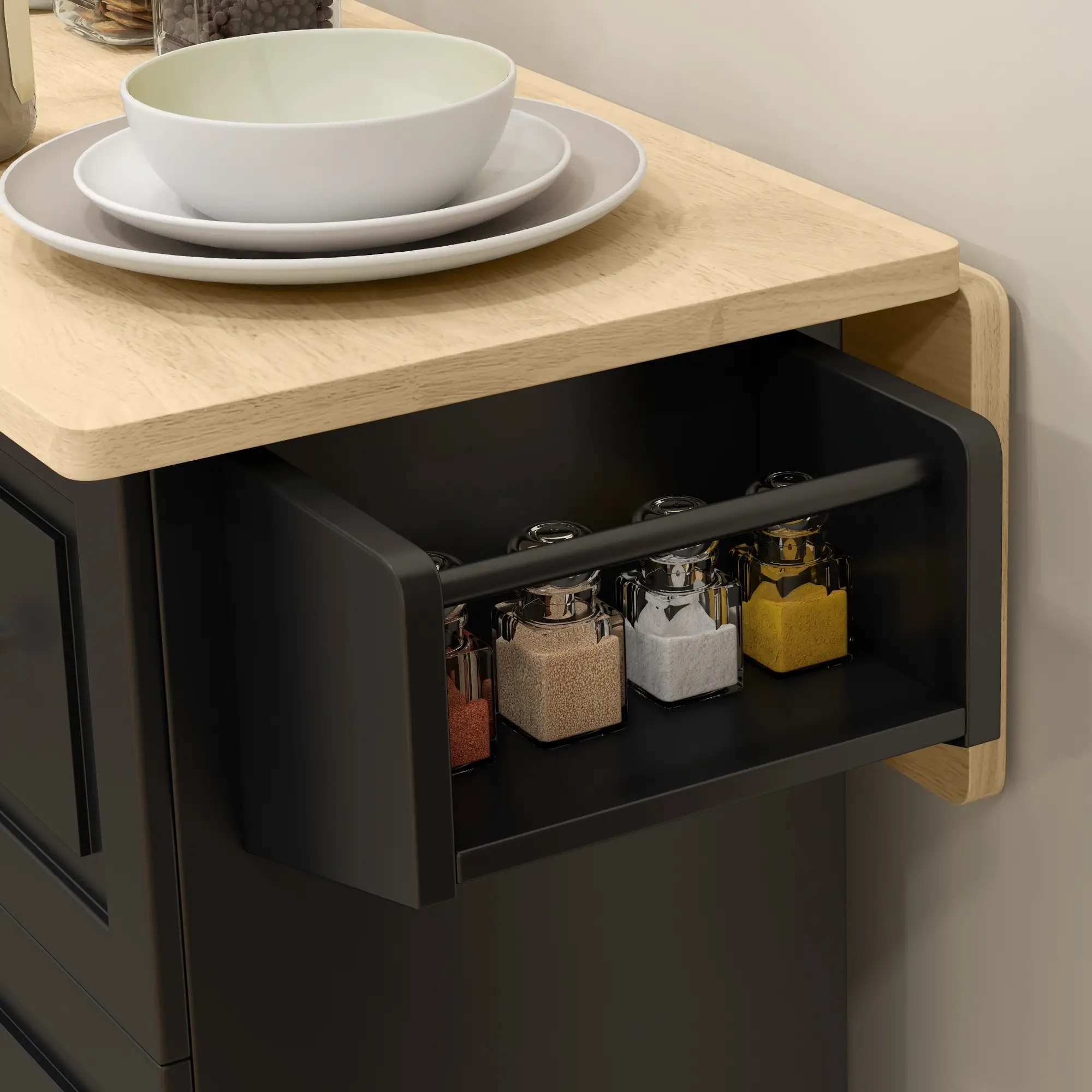 Kitchen Island on Wheels, Drop Leaf Cart with Drawers, Black - Image 10