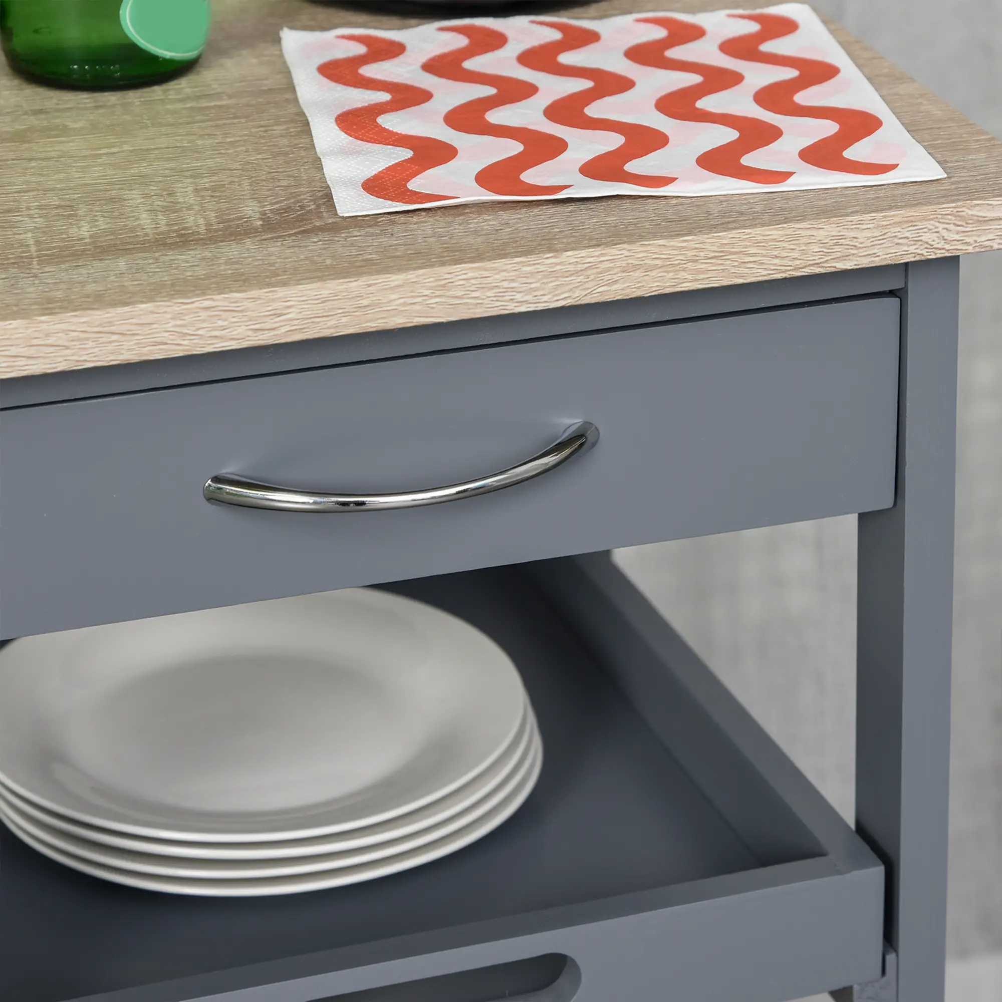 Kitchen Island Rolling Cart with Drawer, Grey - Image 10