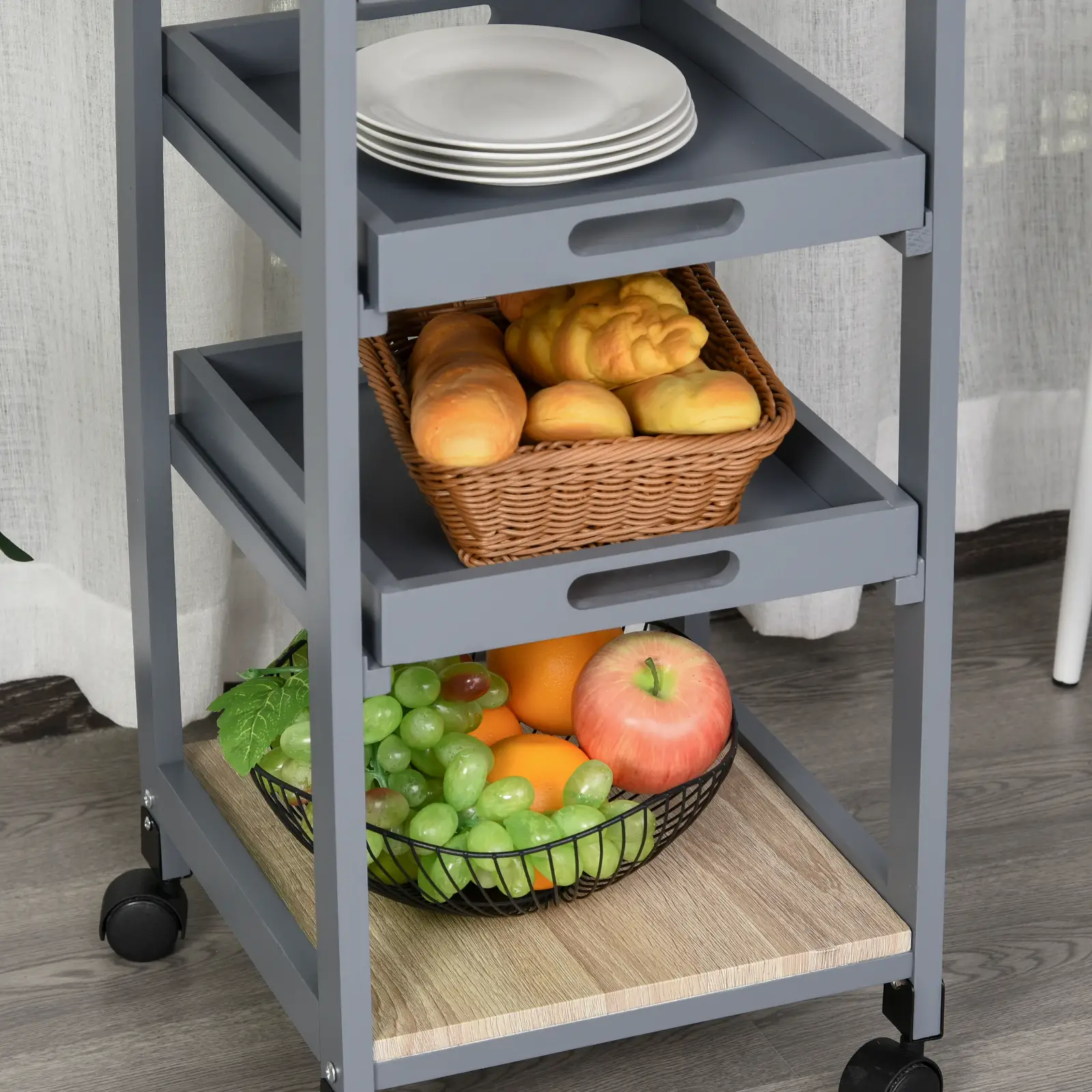 Kitchen Island Rolling Cart with Drawer, Grey - Image 12