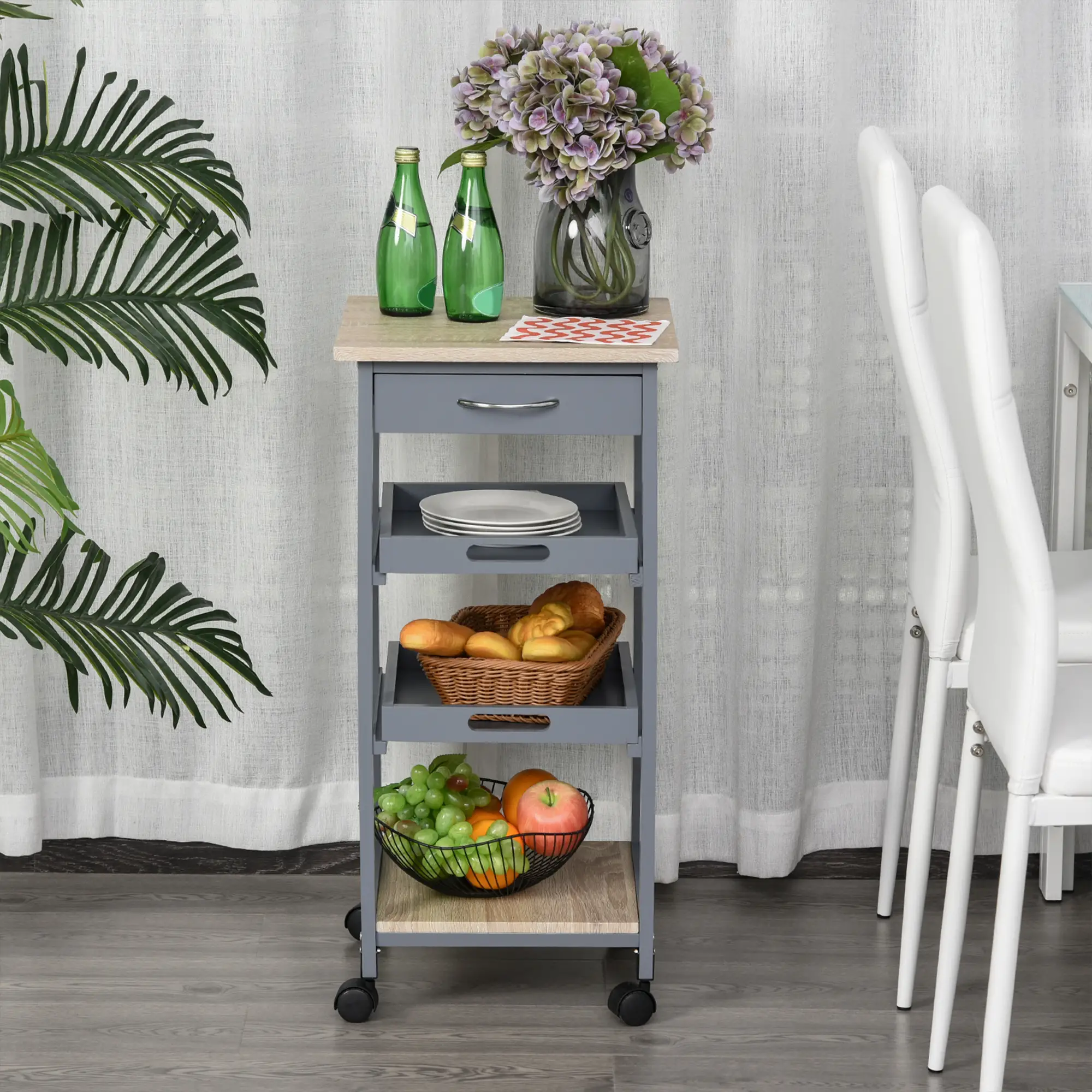 Kitchen Island Rolling Cart with Drawer, Grey - Image 2