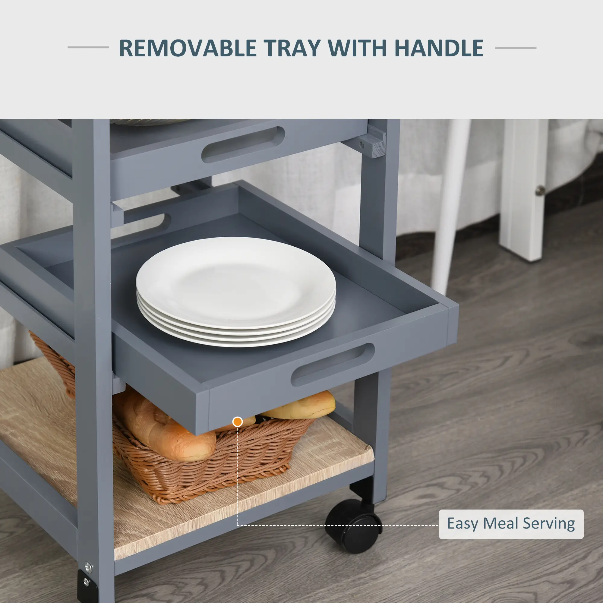 Kitchen Island Rolling Cart with Drawer, Grey - Image 5