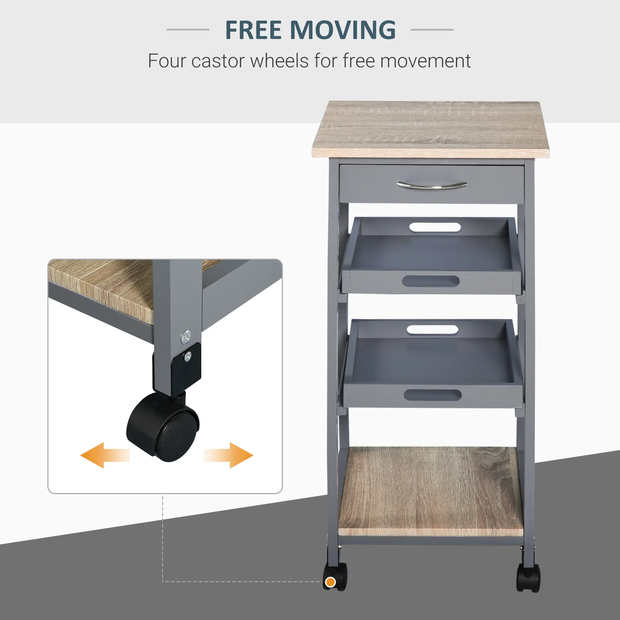 Kitchen Island Rolling Cart with Drawer, Grey - Image 6