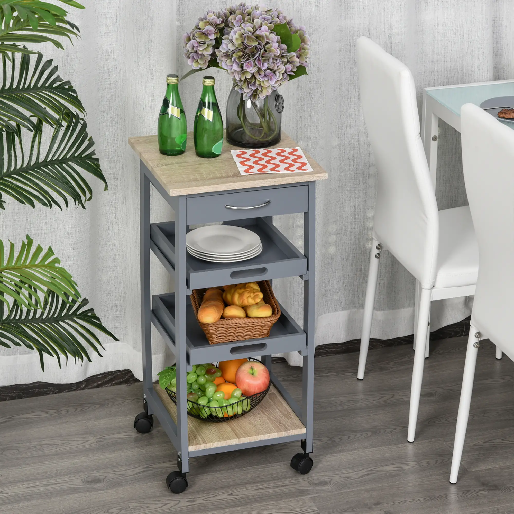 Kitchen Island Rolling Cart with Drawer, Grey - Image 8