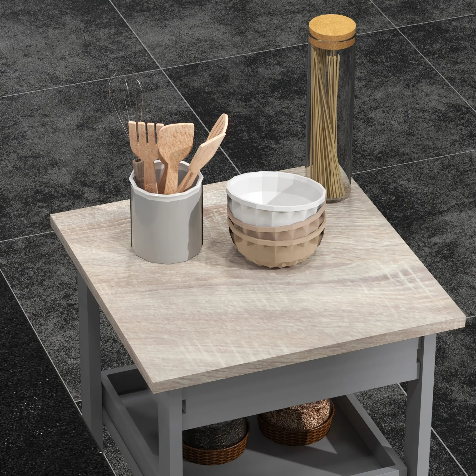 Kitchen Island Rolling Cart with Drawer, Grey - Image 9