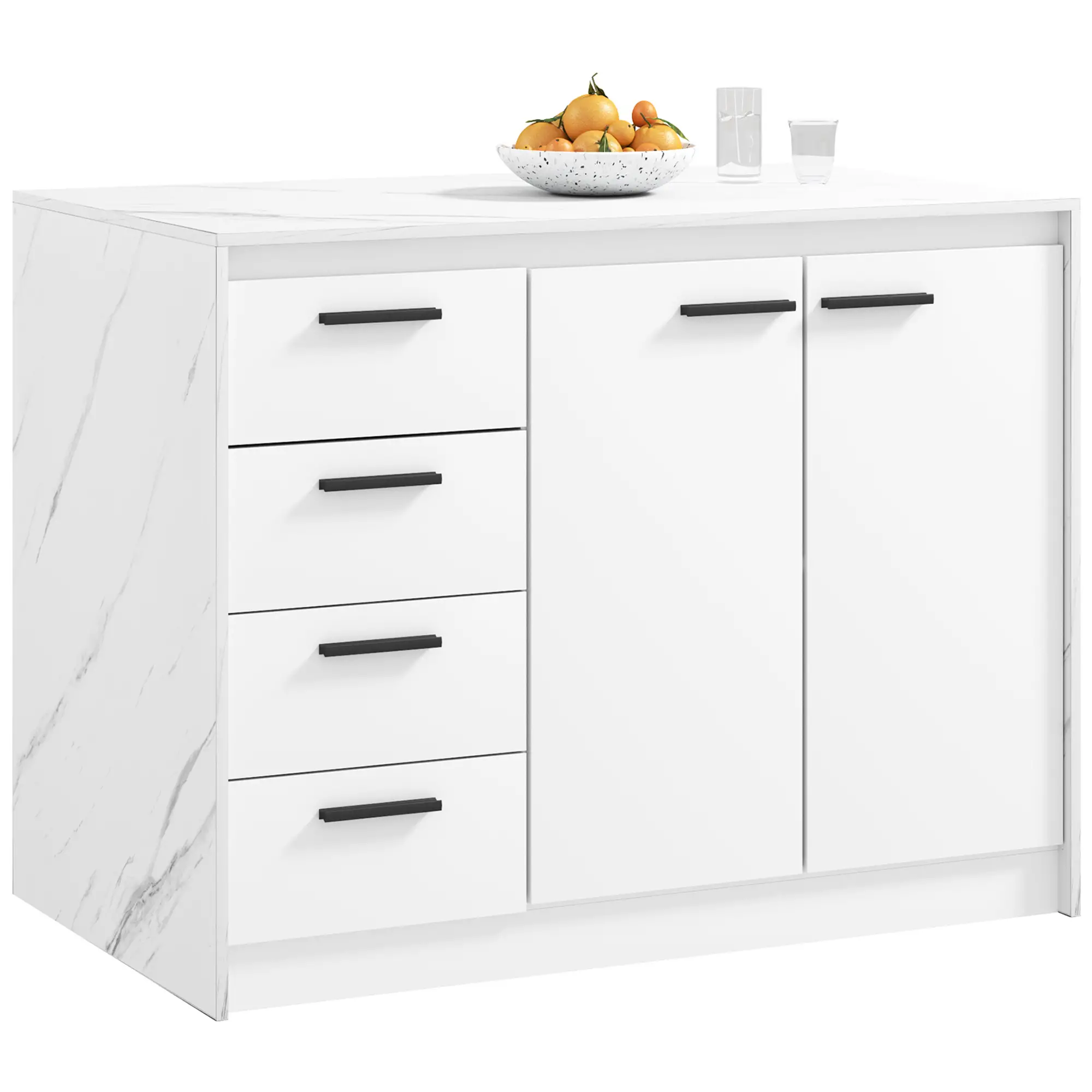 Kitchen Island, Storage Cabinet, 4 Drawers, Adjustable Shelf, Faux Marble, White - Image 11