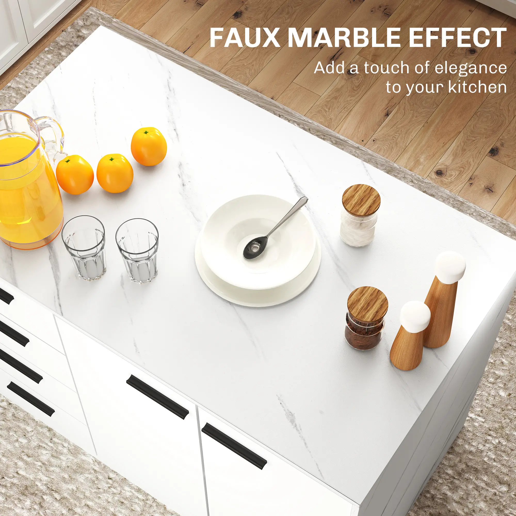 Kitchen Island, Storage Cabinet, 4 Drawers, Adjustable Shelf, Faux Marble, White - Image 6