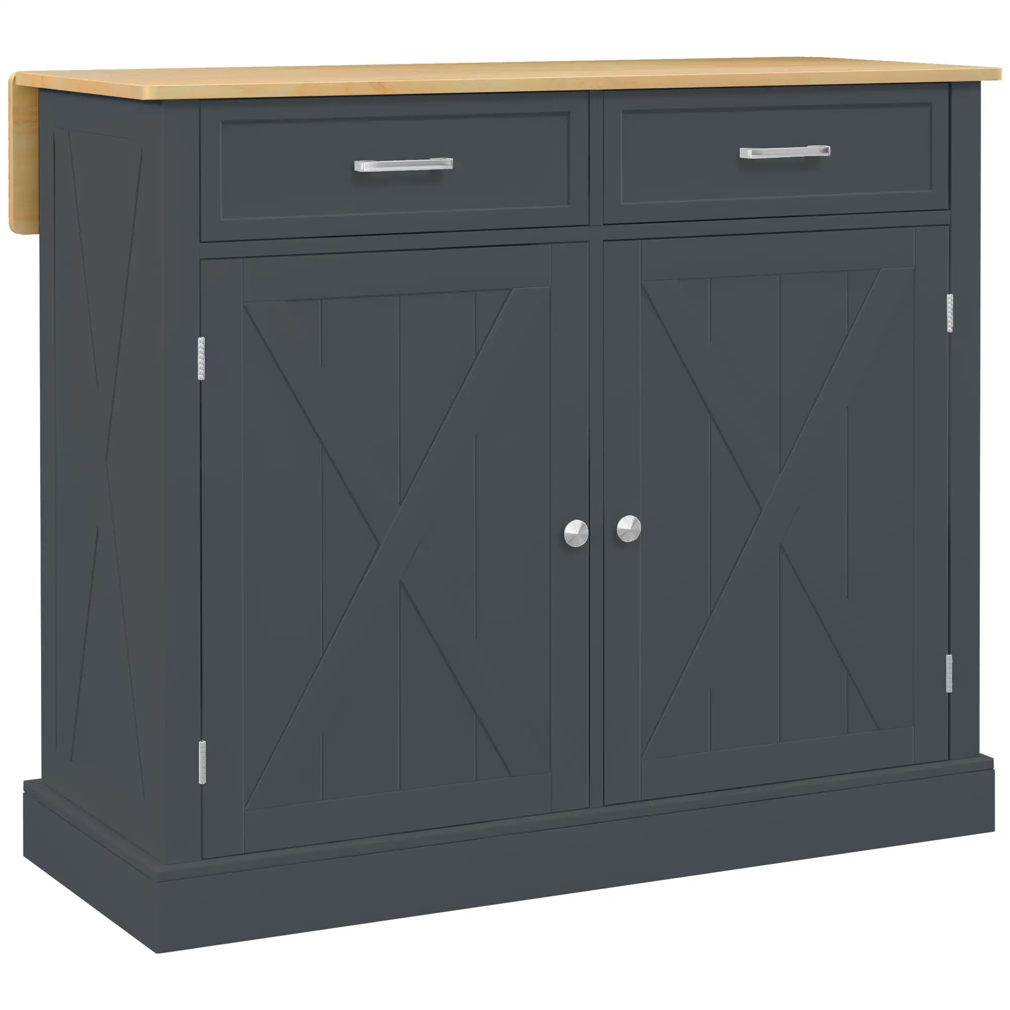Kitchen Island with Drop Leaf, 2 Drawers, Adjustable Shelves, Dark Grey