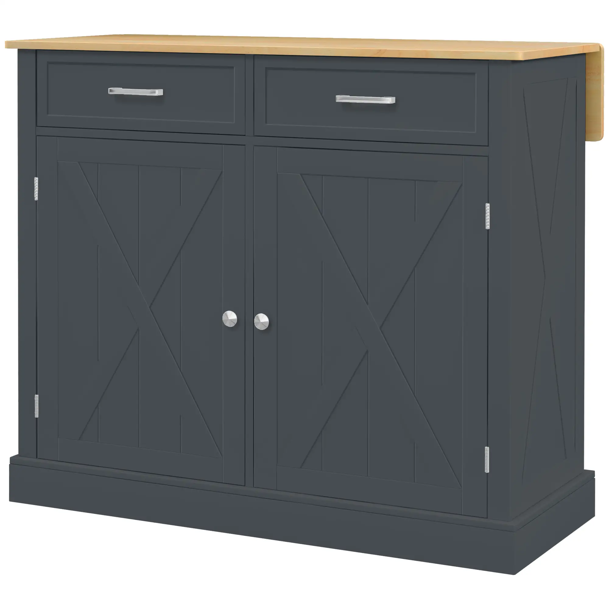 Kitchen Island with Drop Leaf, 2 Drawers, Adjustable Shelves, Dark Grey - Image 11