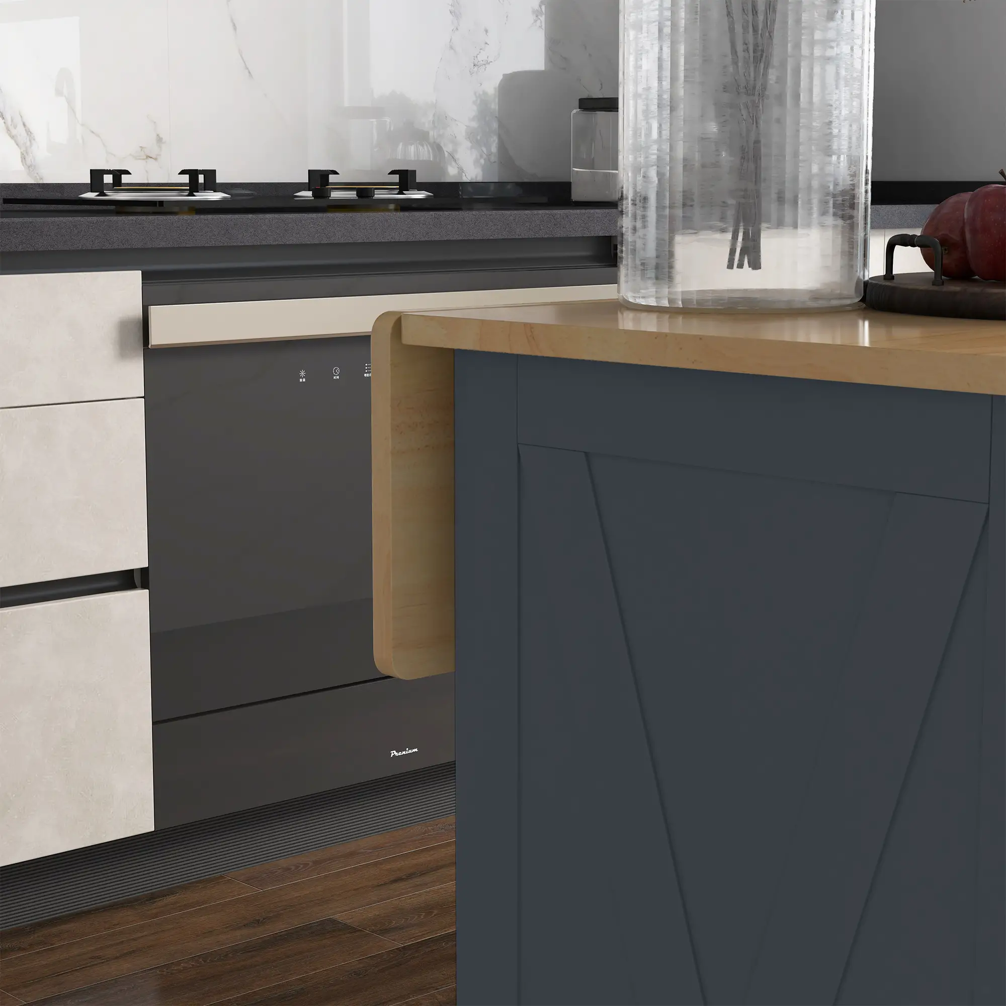 Kitchen Island with Drop Leaf, 2 Drawers, Adjustable Shelves, Dark Grey - Image 9