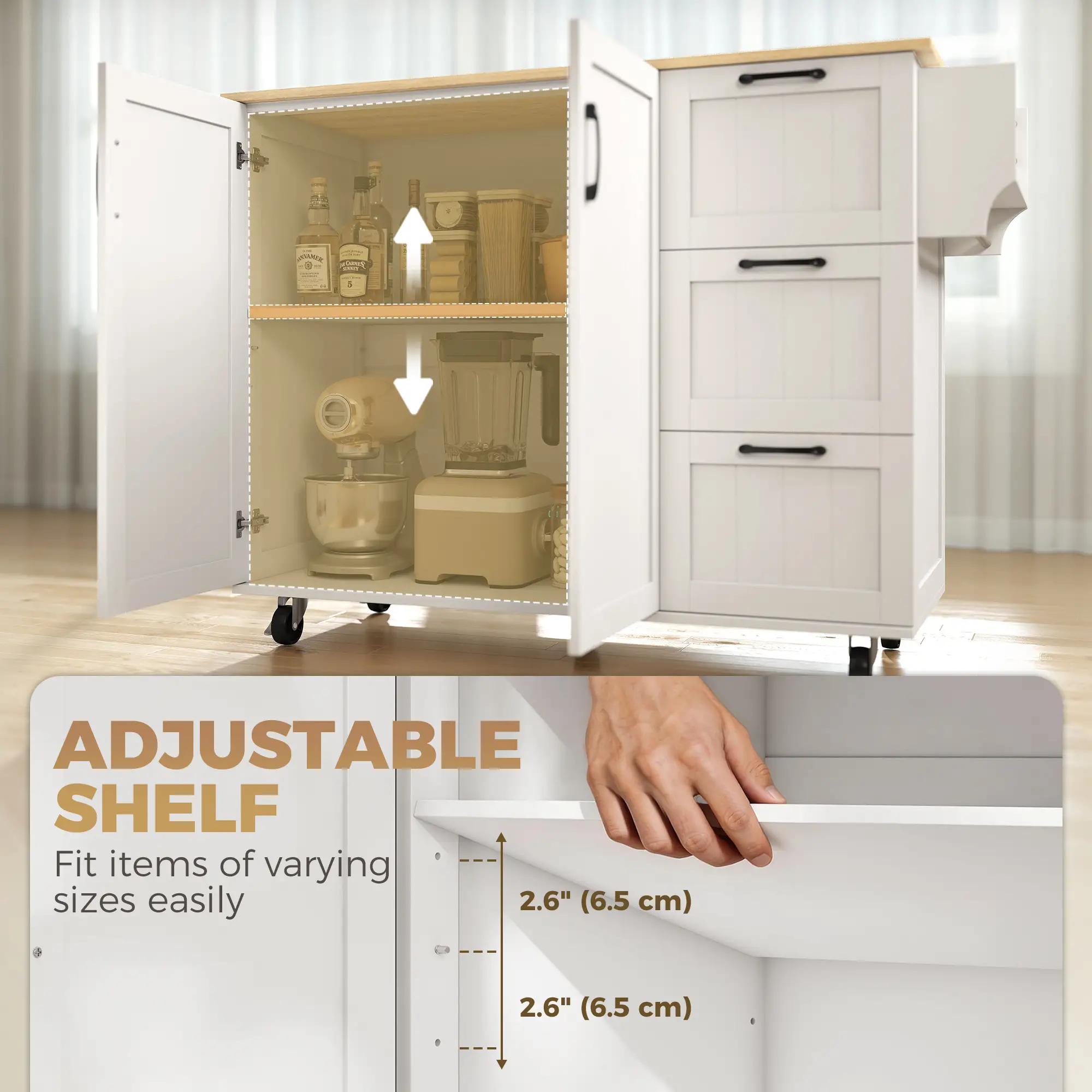 Kitchen Island With Drop Leaf, White - Image 7
