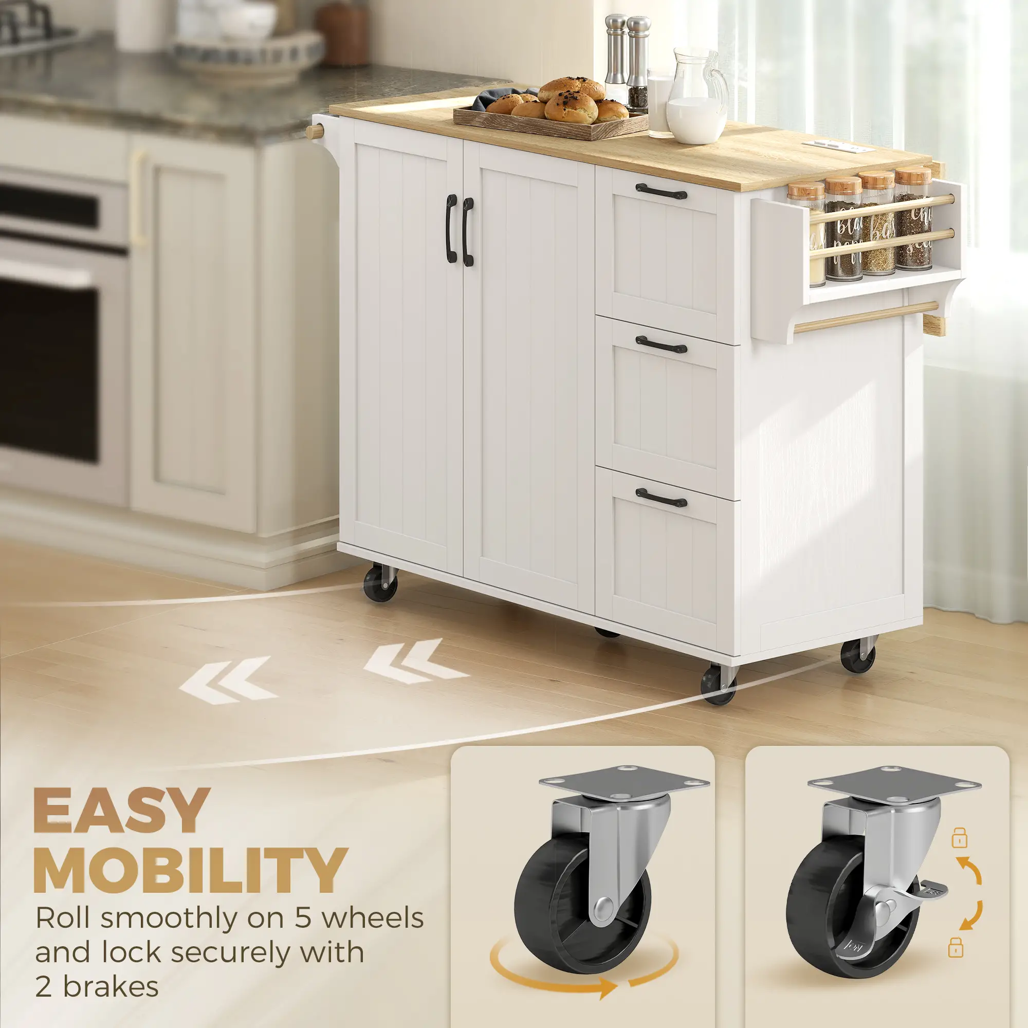 Kitchen Island With Drop Leaf, White - Image 9