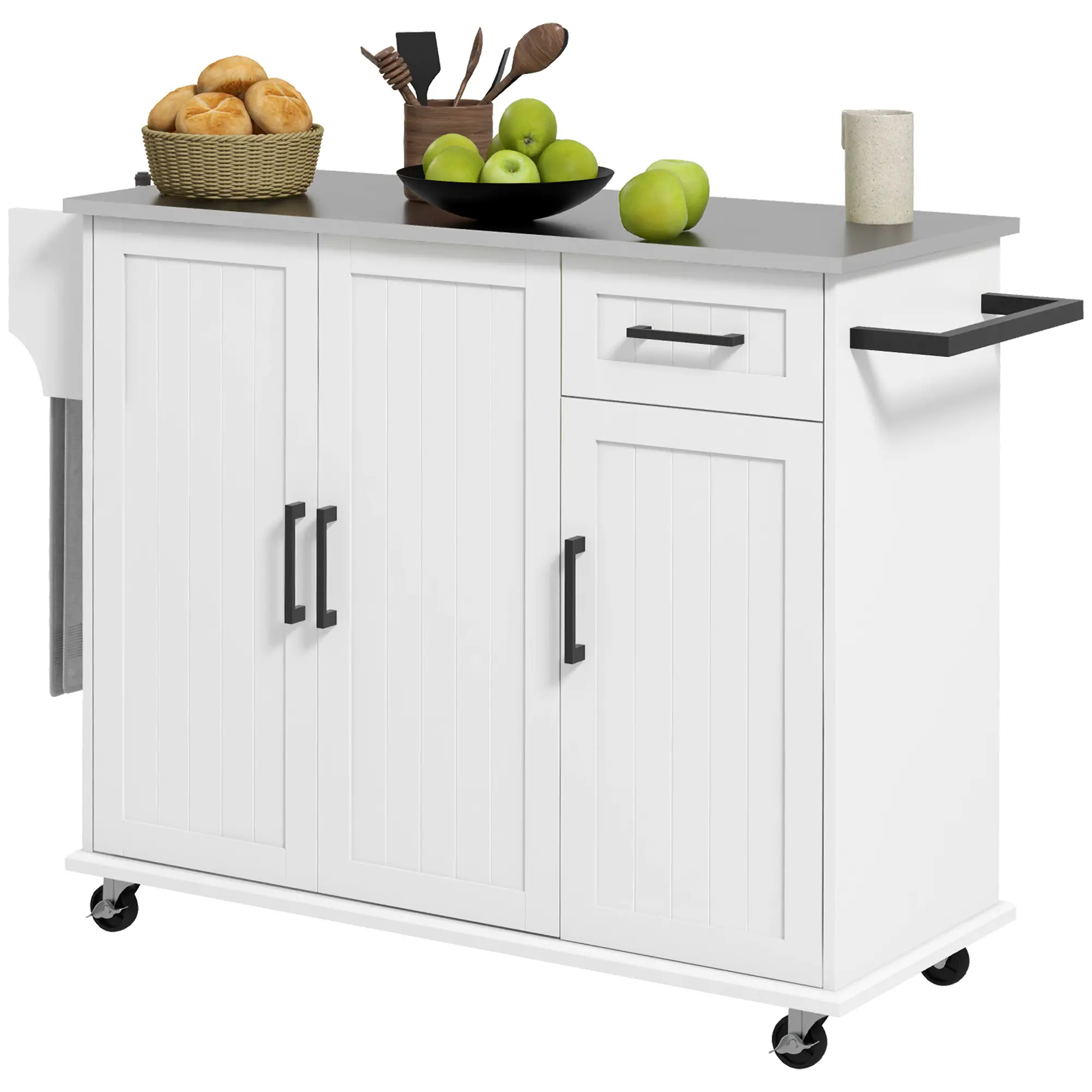 Kitchen Island with Storage, Drawer, 3 Cabinets, White