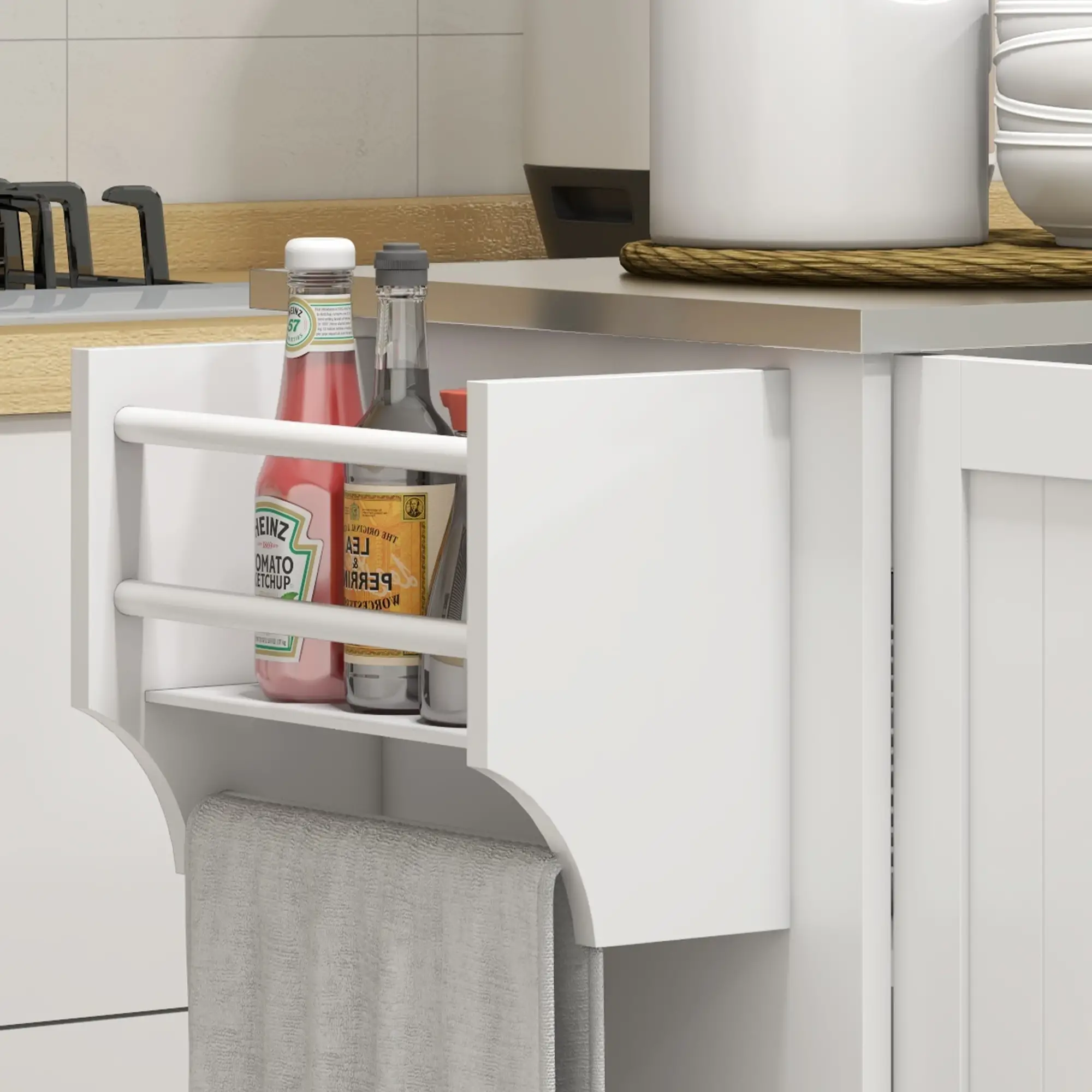 Kitchen Island with Storage, Drawer, 3 Cabinets, White - Image 10