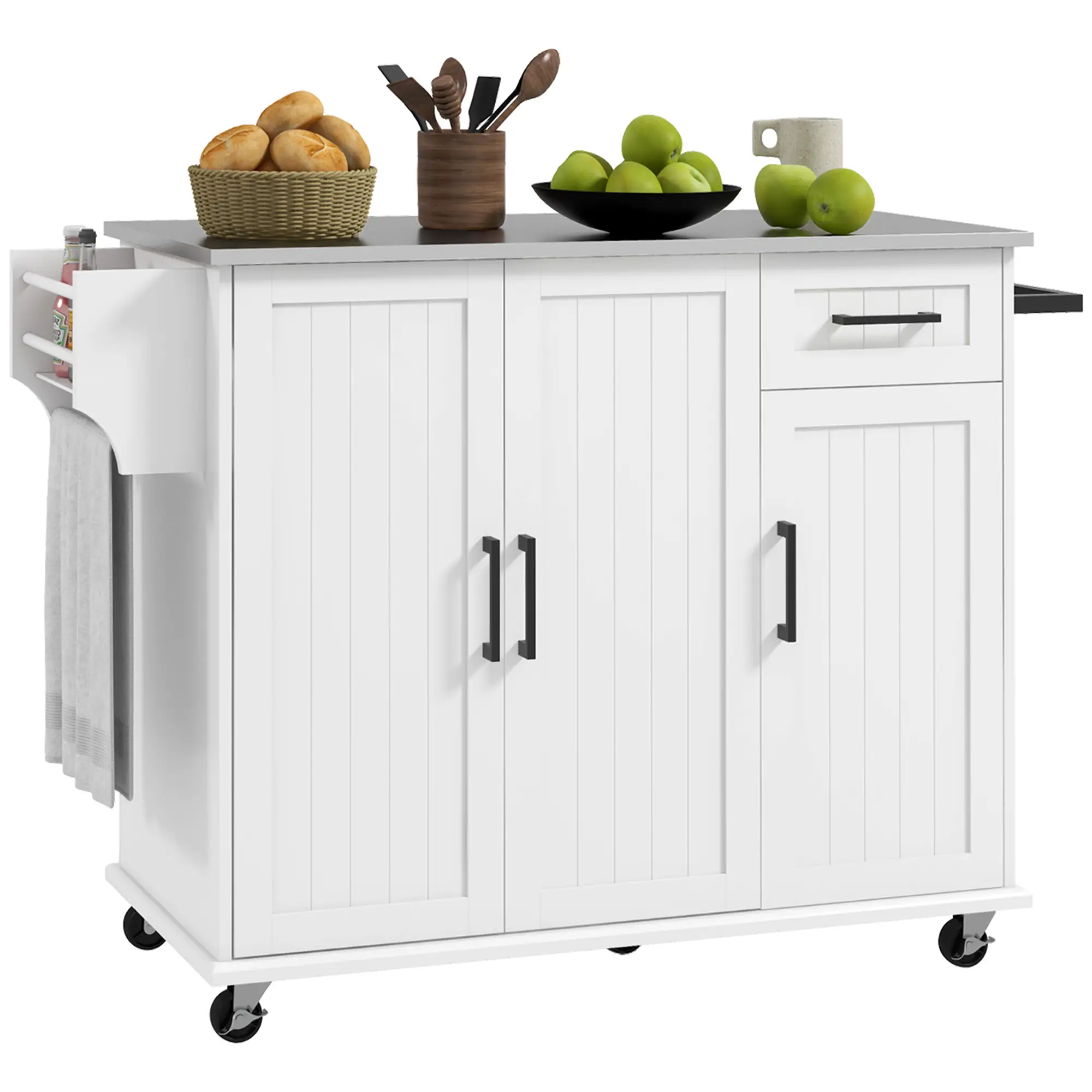 Kitchen Island with Storage, Drawer, 3 Cabinets, White - Image 11