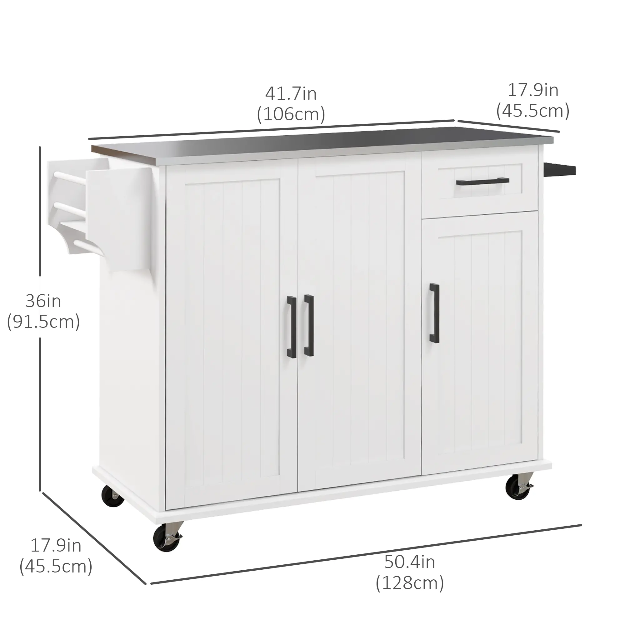 Kitchen Island with Storage, Drawer, 3 Cabinets, White - Image 3
