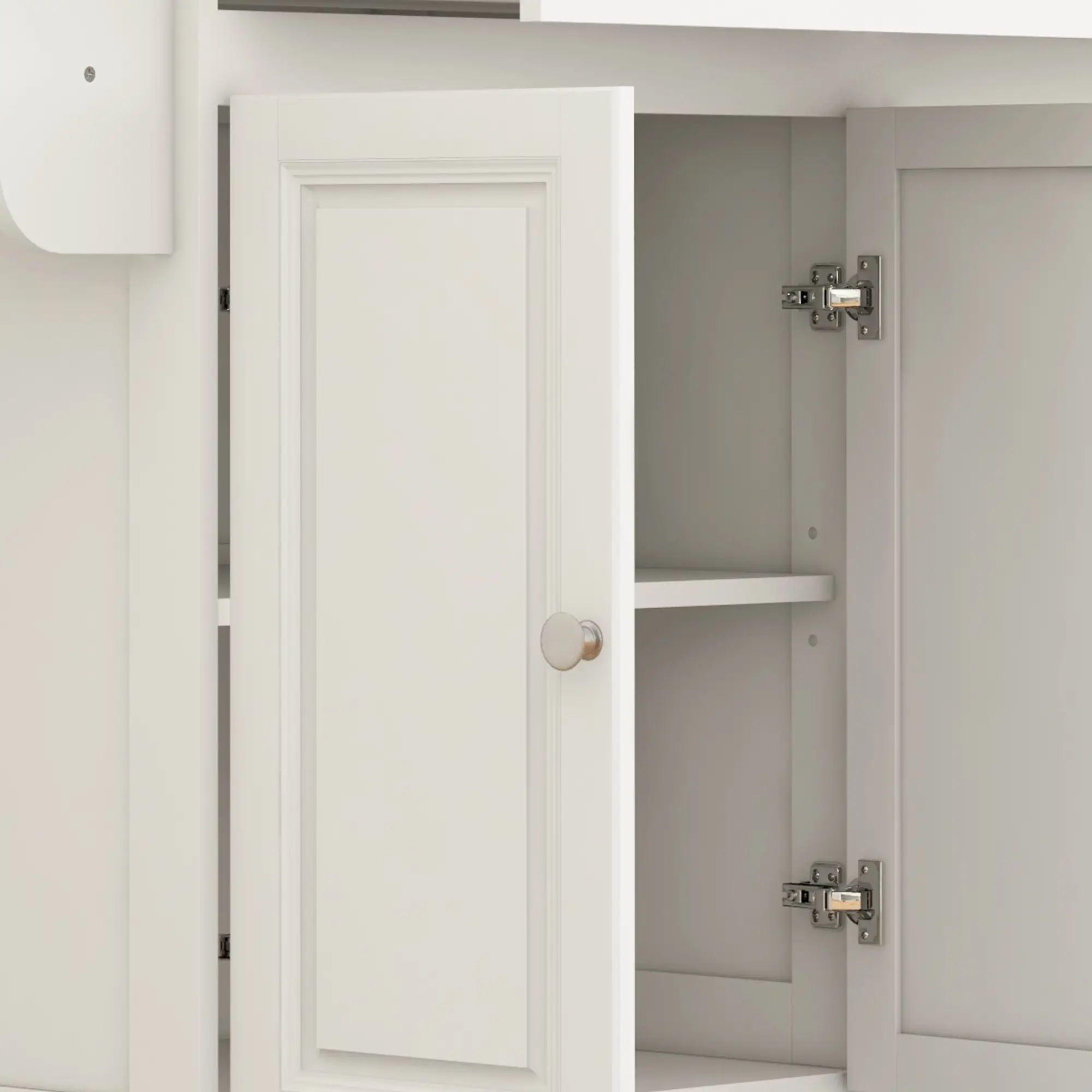 Kitchen Island with Storage, Drop Leaf, Rubber Wood Top, Cream White - Image 9