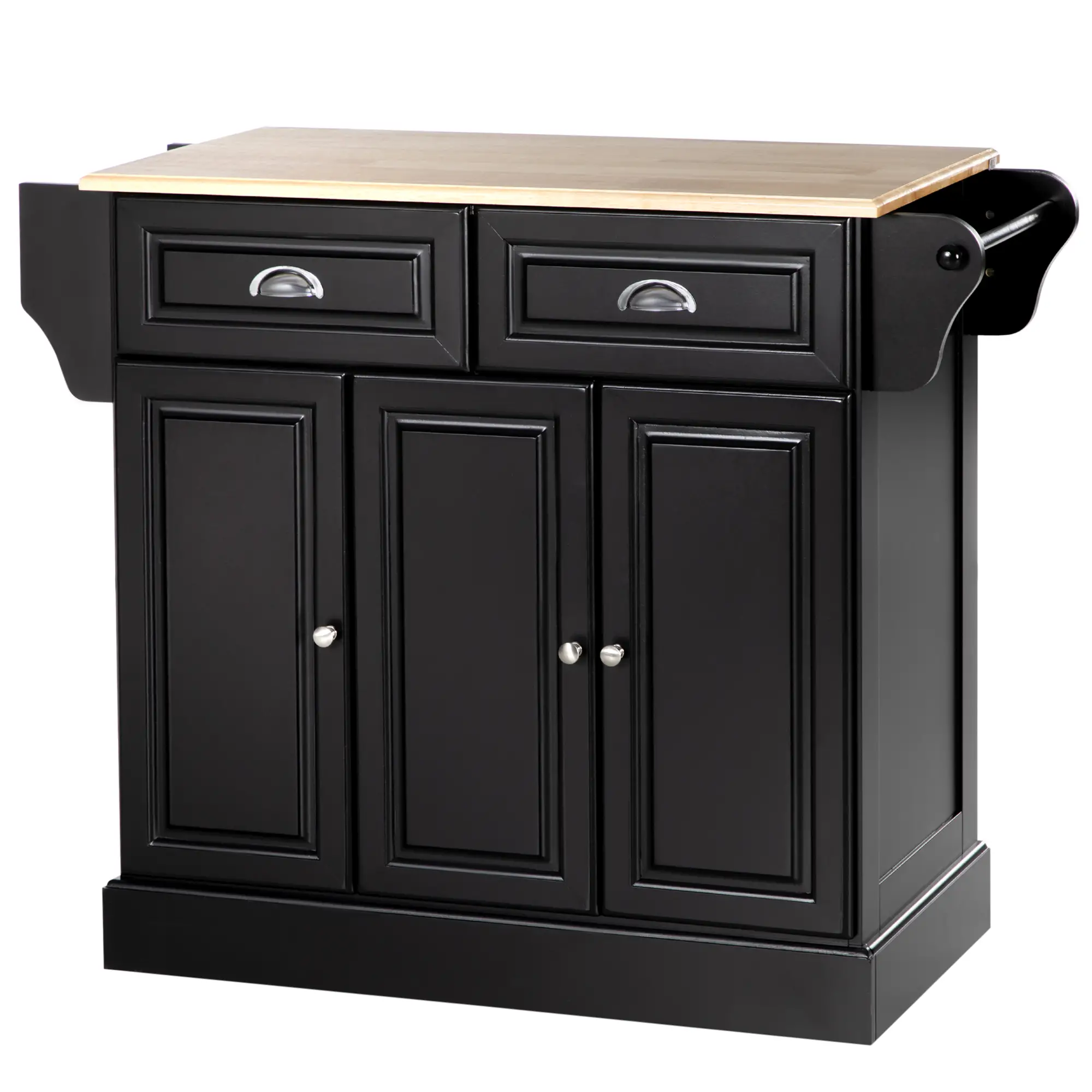 Kitchen Island with Storage, Rolling Cart, Rubber Wood Top, Black