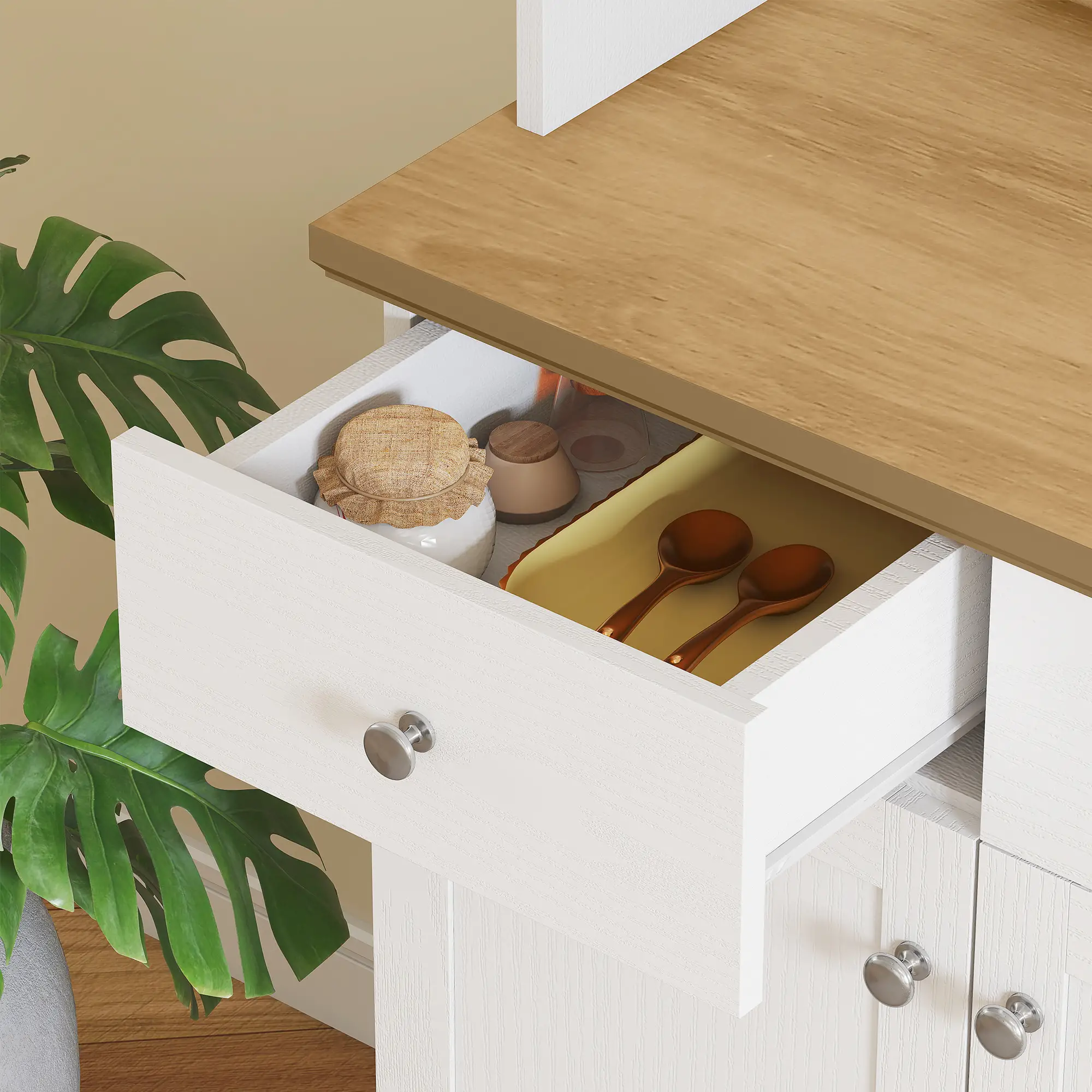 Kitchen Pantry Buffet Server Hutch, Storage Sideboard with Drawers, Cabinets - Image 10
