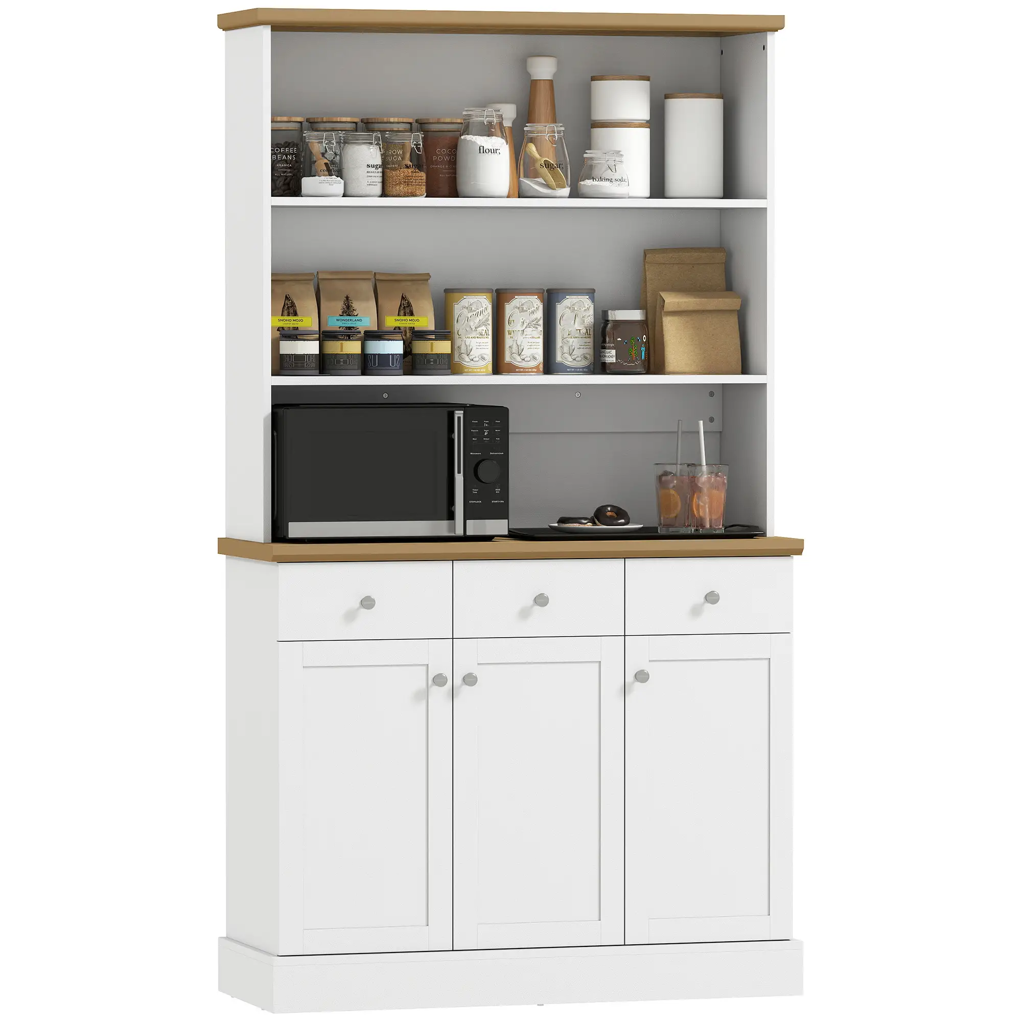 Kitchen Pantry Buffet Server Hutch, Storage Sideboard with Drawers, Cabinets - Image 11