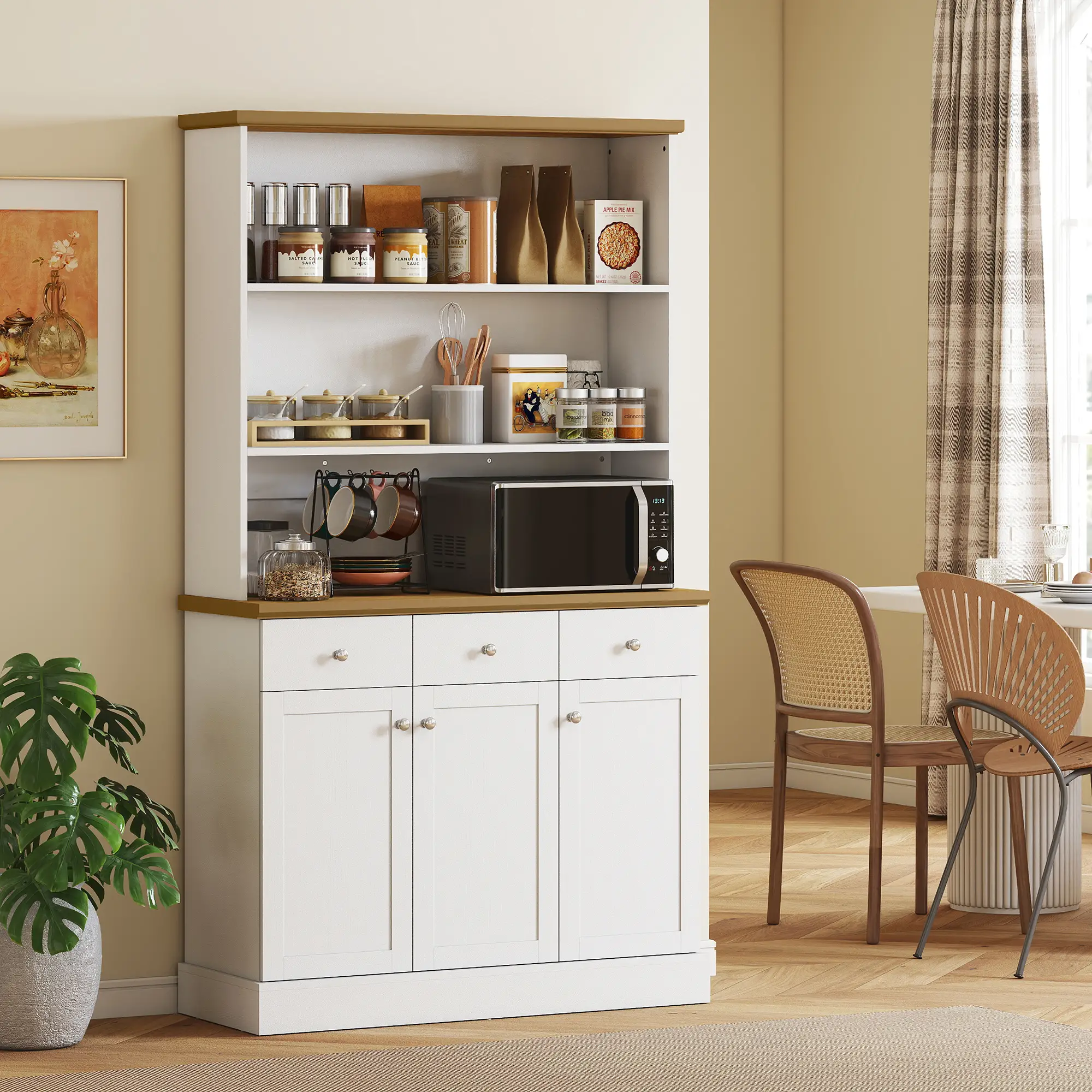 Kitchen Pantry Buffet Server Hutch, Storage Sideboard with Drawers, Cabinets - Image 2