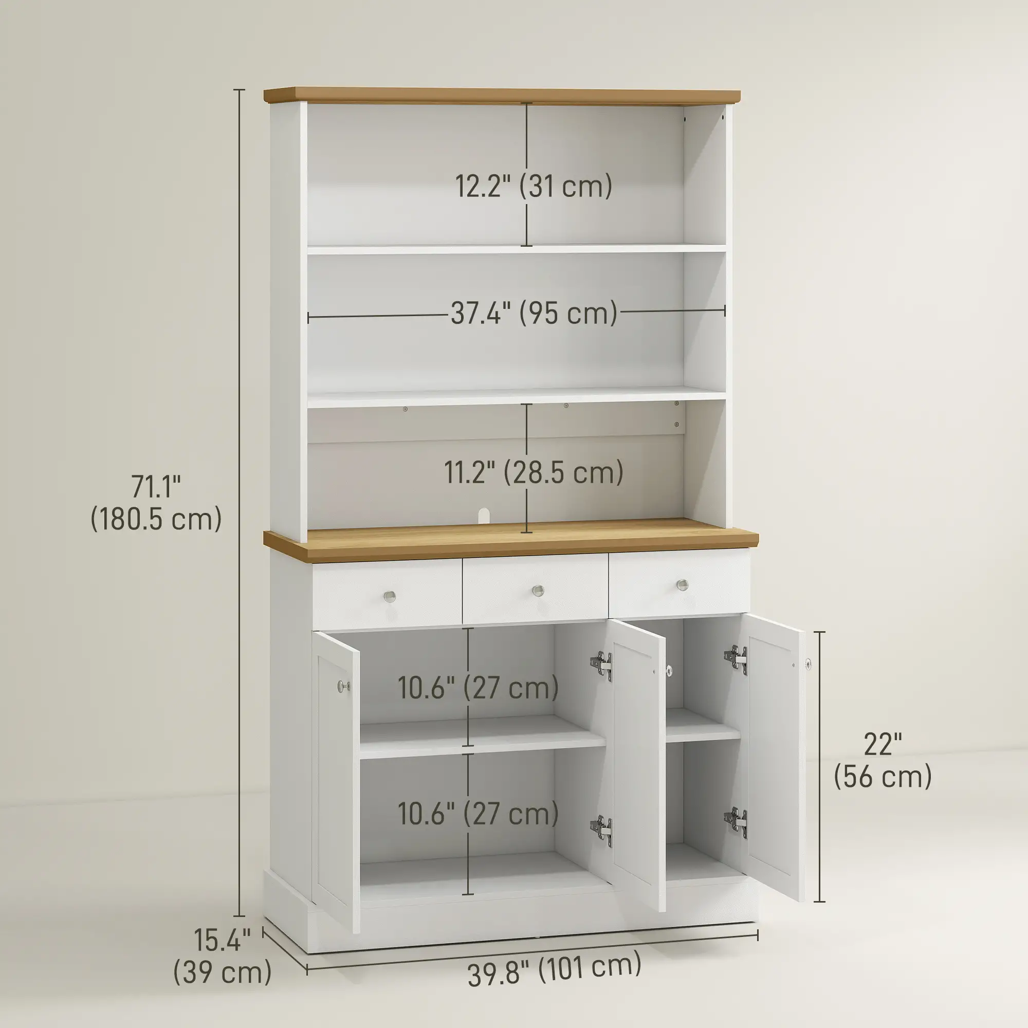 Kitchen Pantry Buffet Server Hutch, Storage Sideboard with Drawers, Cabinets - Image 3
